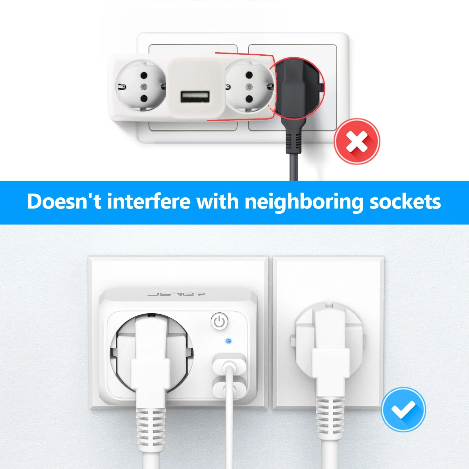 JSVER USB Socket 4000 W with 2 USB Ports, Socket Adapter USB Adapter Socket Schuko Plug with USB Charger, Charging Plug USB with Switch for Phone and Household Appliances, White - Image 3