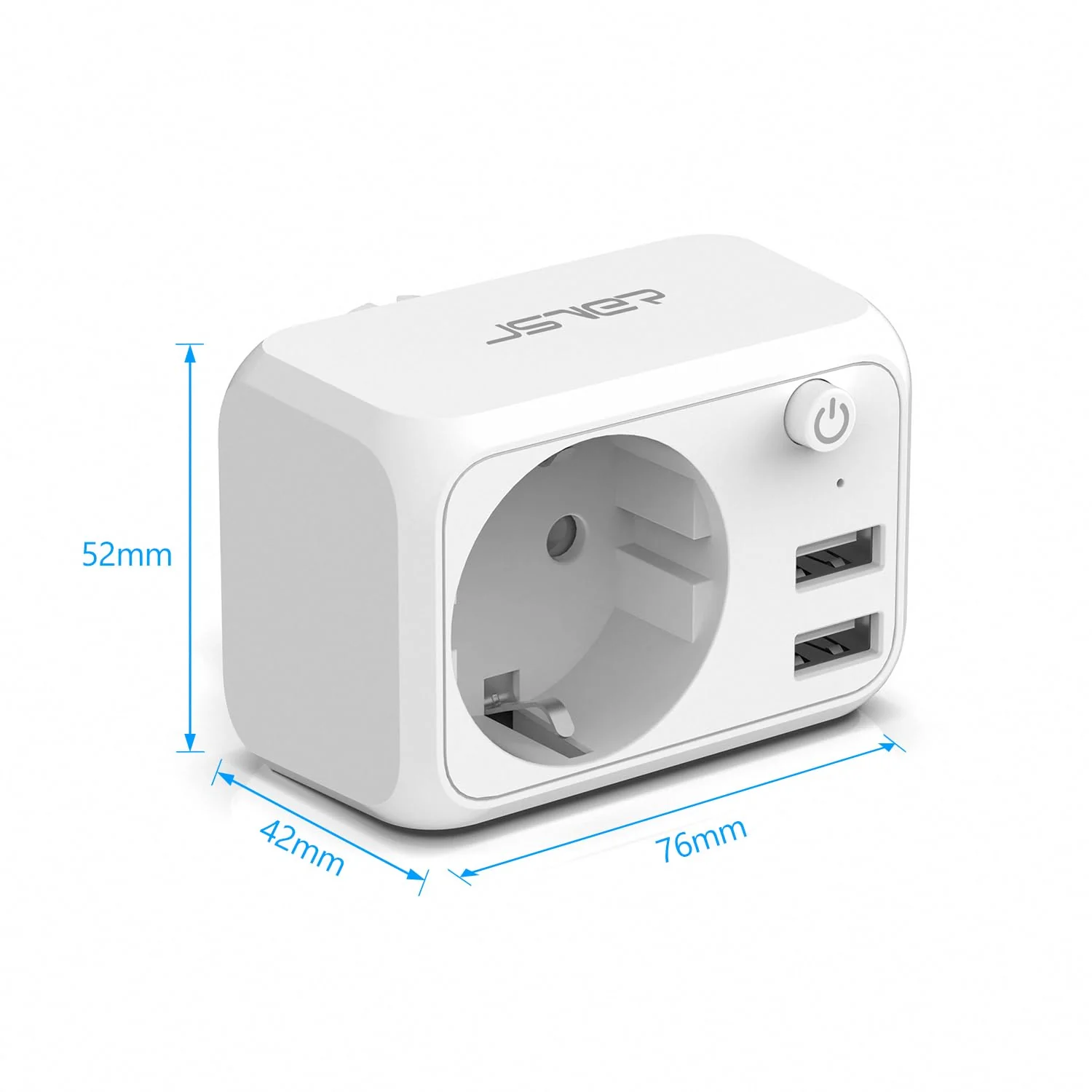 JSVER USB Socket 4000 W with 2 USB Ports, Socket Adapter USB Adapter Socket Schuko Plug with USB Charger, Charging Plug USB with Switch for Phone and Household Appliances, White - Image 6