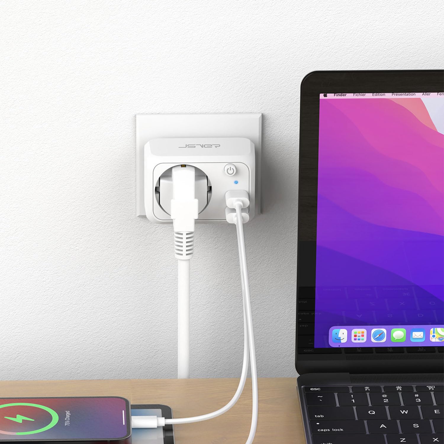 JSVER USB Socket 4000 W with 2 USB Ports, Socket Adapter USB Adapter Socket Schuko Plug with USB Charger, Charging Plug USB with Switch for Phone and Household Appliances, White - Image 7