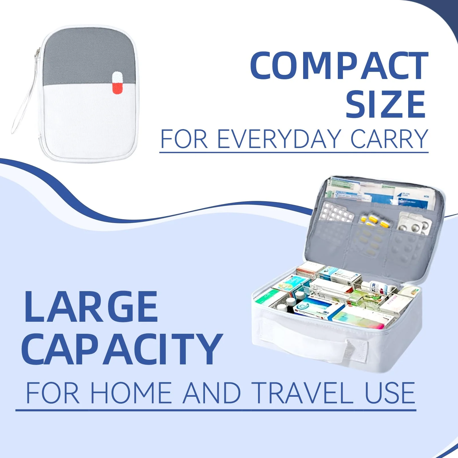 Jukibole Pack of 2 Medicine Bag Large Capacity Medical Emergency Bag Empty Waterproof Medicine Storage Bag Portable Medicine Bag for Home, Office, Travel (Grey), White, simple - Image 5