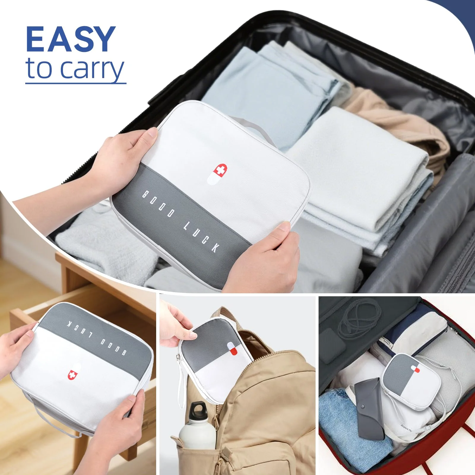 Jukibole Pack of 2 Medicine Bag Large Capacity Medical Emergency Bag Empty Waterproof Medicine Storage Bag Portable Medicine Bag for Home, Office, Travel (Grey), White, simple - Image 7