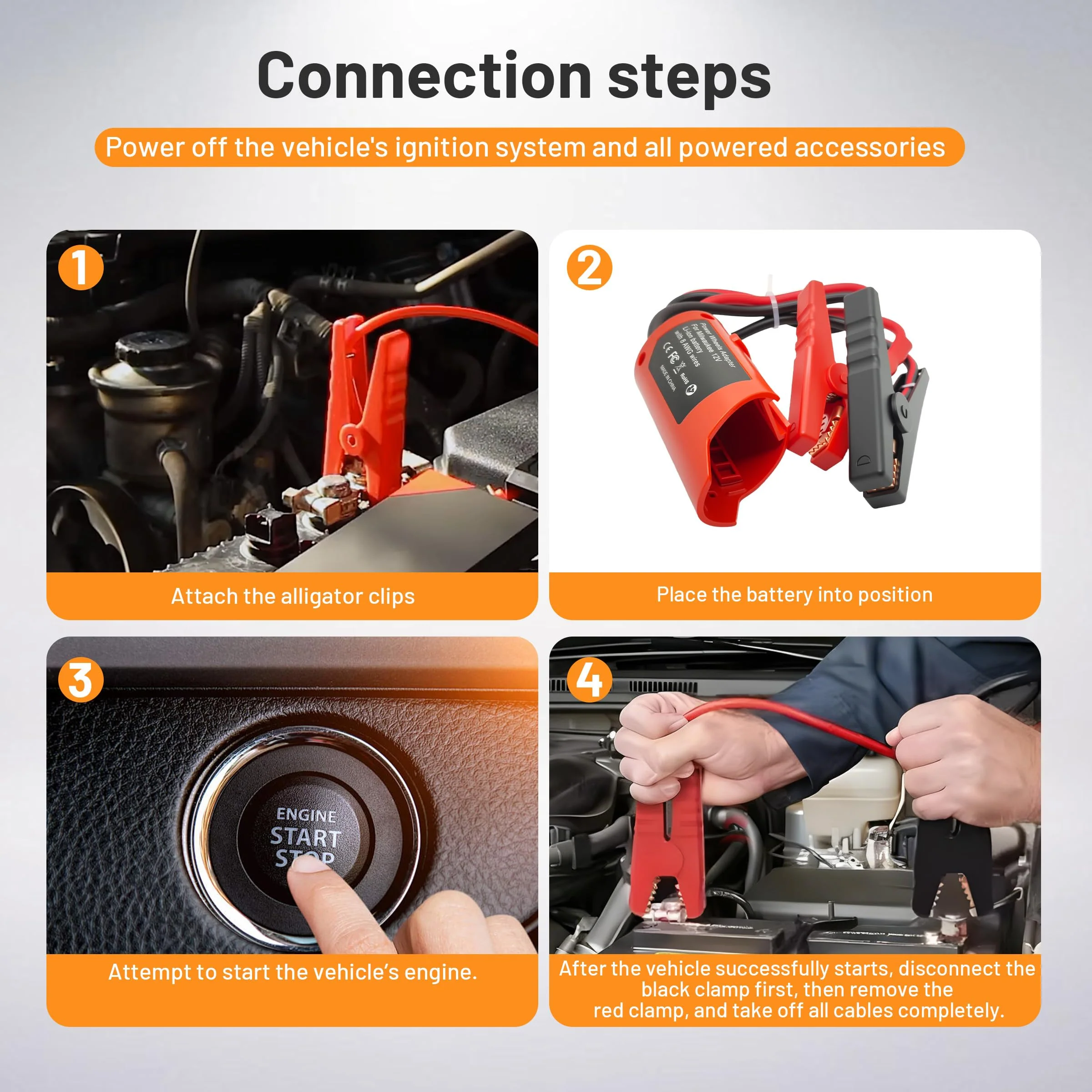 Jumper Cables Adapter for Milwaukee M12 12V Battery, 2FT 8AWG Portable Car Jump Starter Booster Cables, Automotive Emergency Power Tool for Car Truck SUV Jump Starting Using Tool (2FT 8AWG) - Image 5