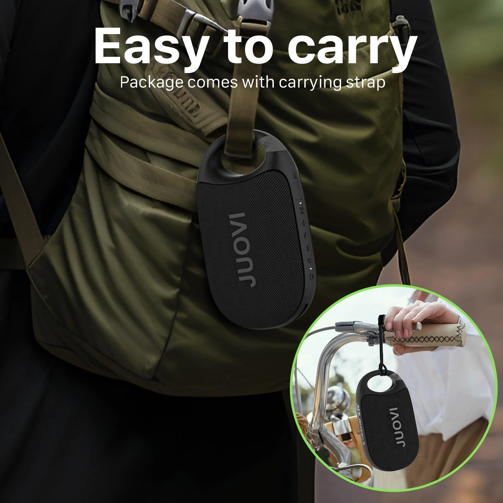 JUOVI Clip Wireless Portable Bluetooth Speaker, 24H Playtime Mini Shower Speaker IP68 Waterproof & Dustproof HD Sound Integrated Carabiner, for Home Outdoor and Travel Black CLIP J1 - Image 2