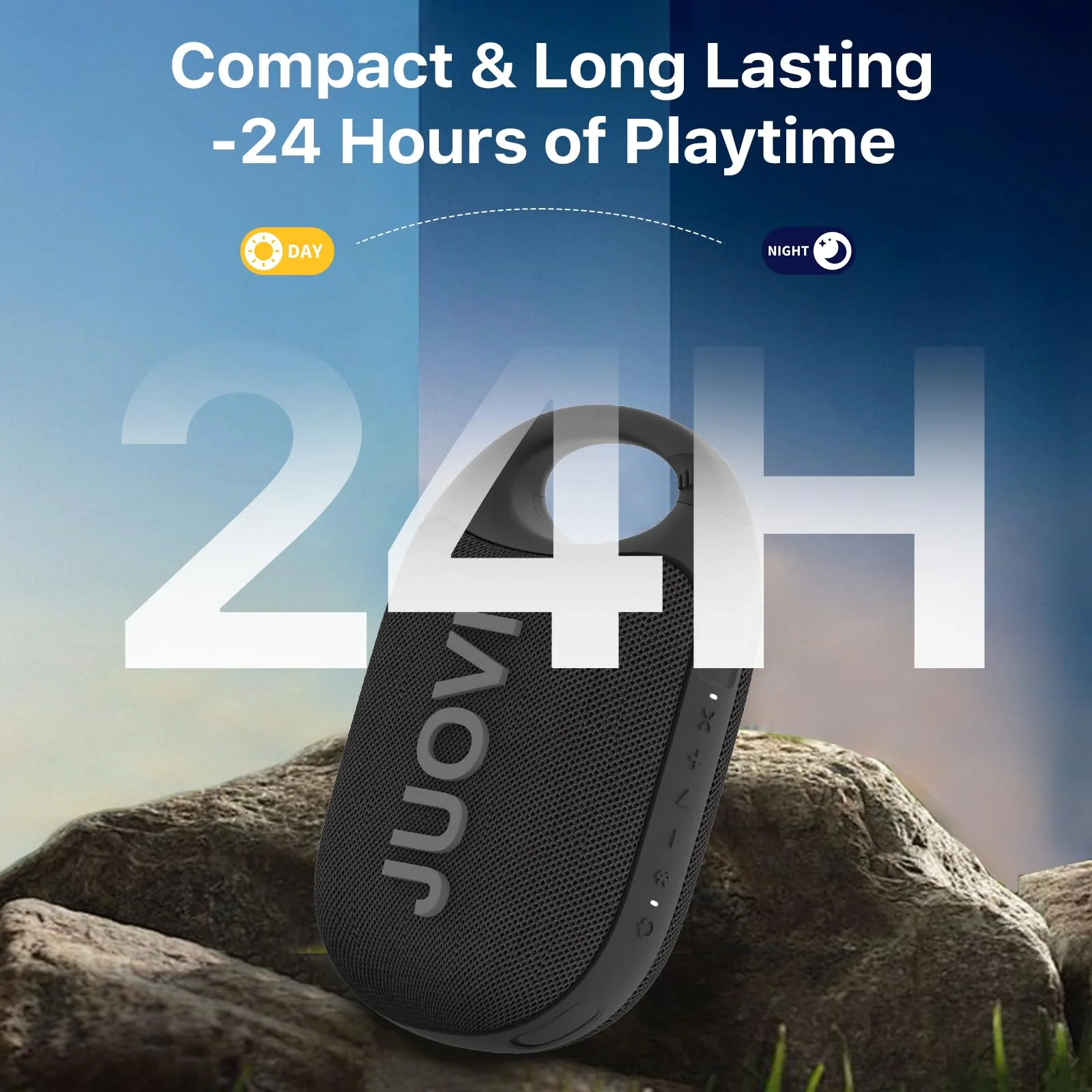 JUOVI Clip Wireless Portable Bluetooth Speaker, 24H Playtime Mini Shower Speaker IP68 Waterproof & Dustproof HD Sound Integrated Carabiner, for Home Outdoor and Travel Black CLIP J1 - Image 3