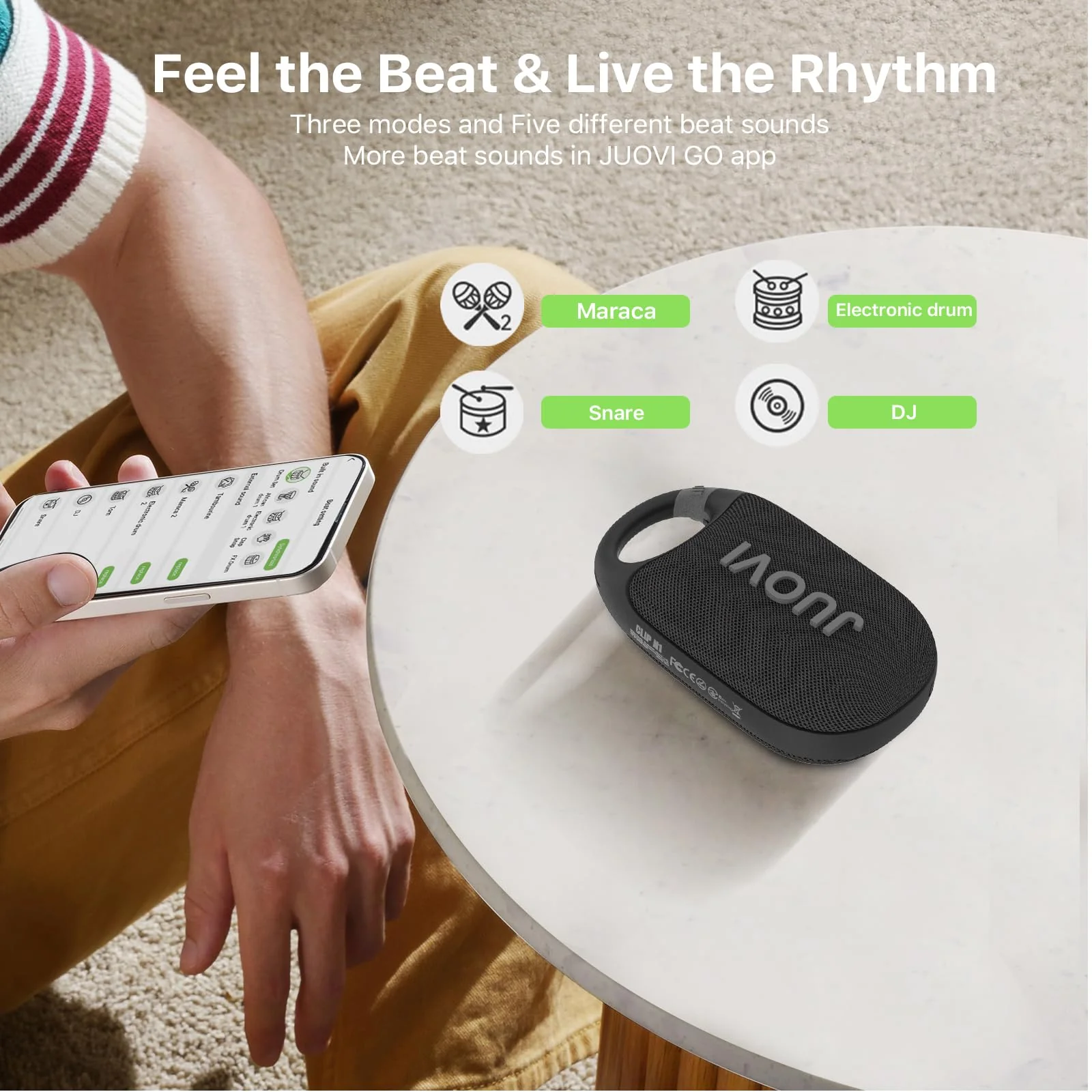 JUOVI Clip Wireless Portable Bluetooth Speaker, 24H Playtime Mini Shower Speaker IP68 Waterproof & Dustproof HD Sound Integrated Carabiner, for Home Outdoor and Travel Black CLIP J1 - Image 5