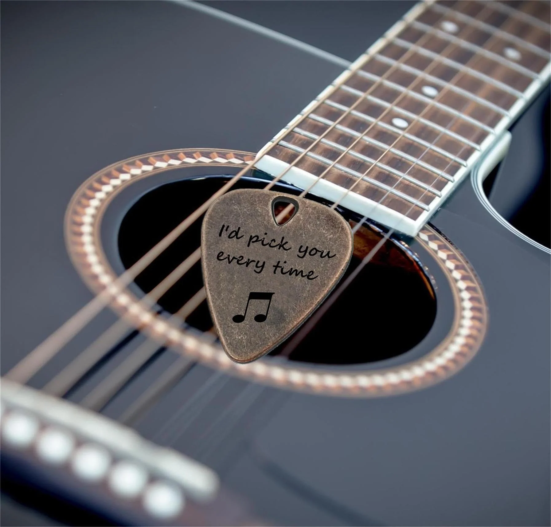 JUPPE Bronze Guitar Picks & Bass Picks, I'd Pick You Every Time Guitar Pick With Leather Case Birthday Music Gifts For Him Her or Couples (I'd Pick You Every Time) - Image 3