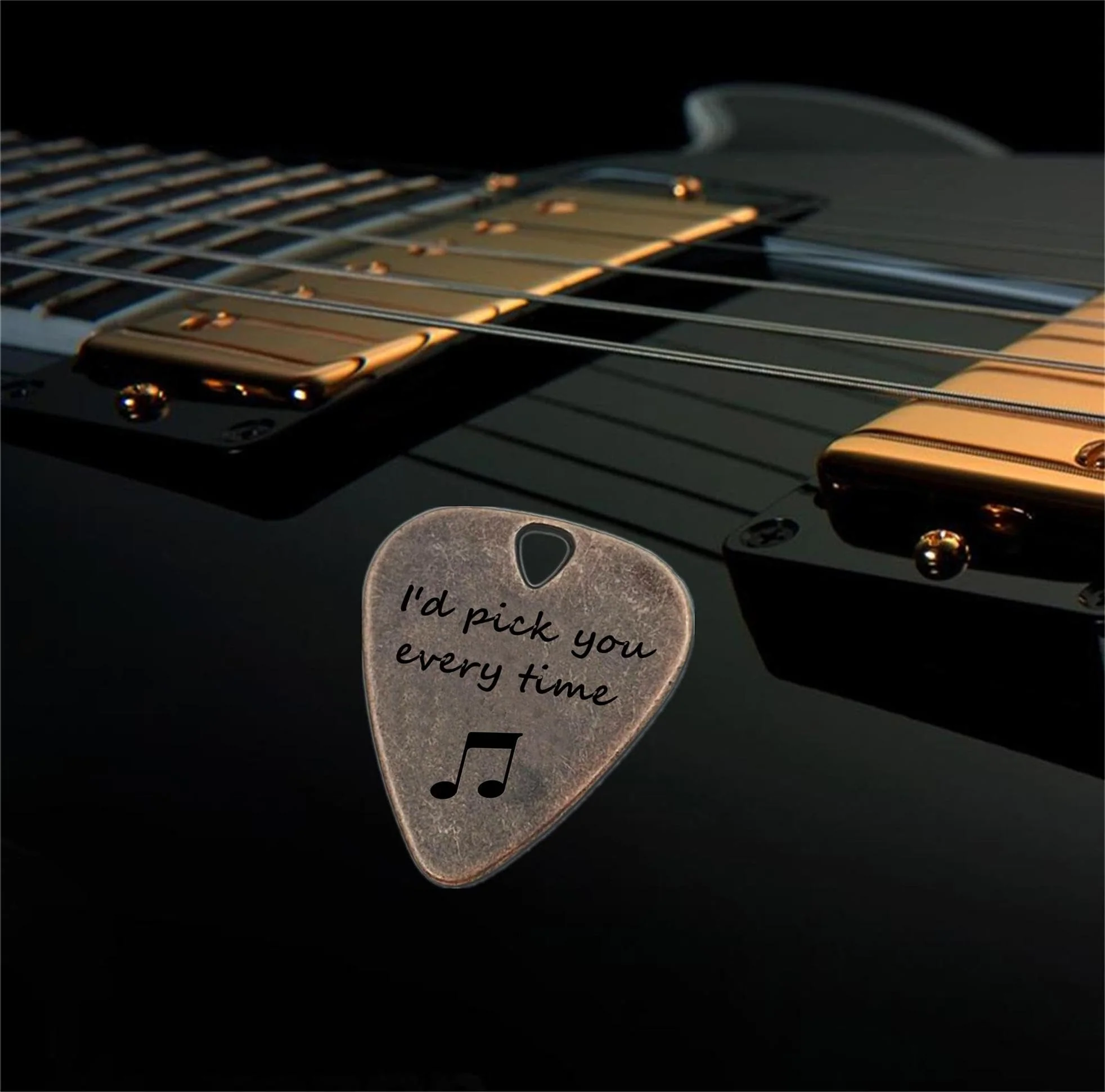 JUPPE Bronze Guitar Picks & Bass Picks, I'd Pick You Every Time Guitar Pick With Leather Case Birthday Music Gifts For Him Her or Couples (I'd Pick You Every Time) - Image 4