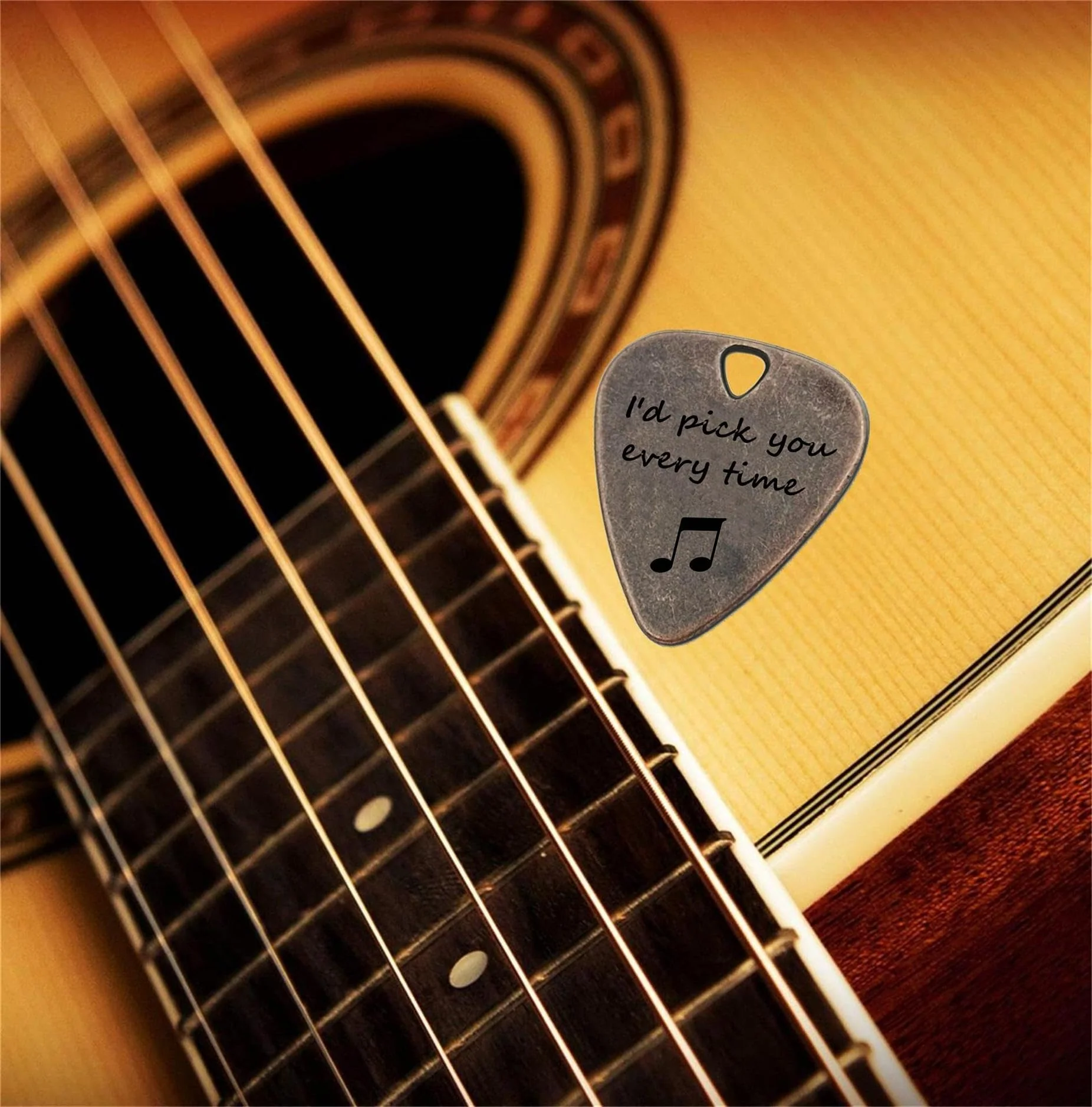 JUPPE Bronze Guitar Picks & Bass Picks, I'd Pick You Every Time Guitar Pick With Leather Case Birthday Music Gifts For Him Her or Couples (I'd Pick You Every Time) - Image 5