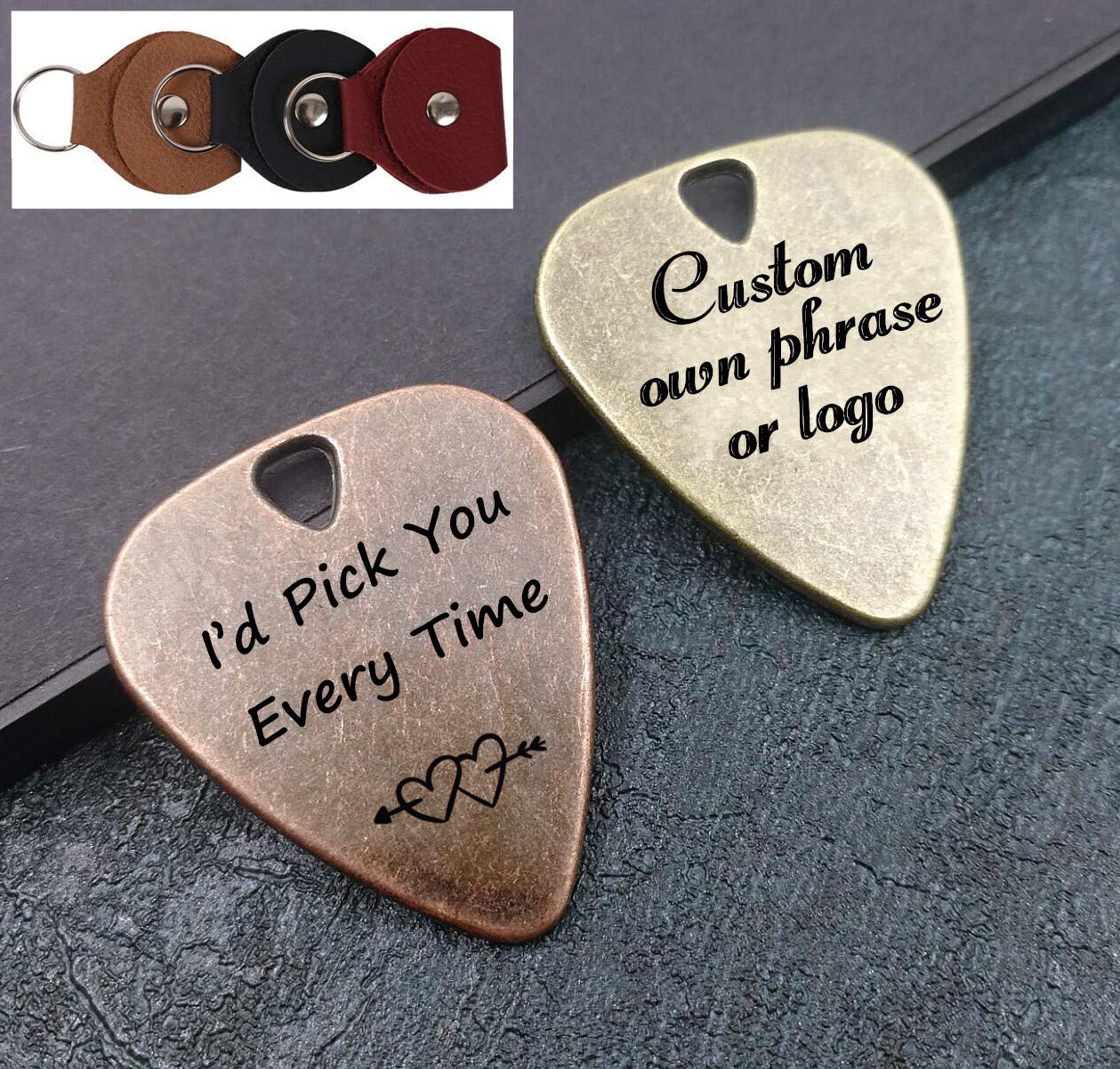 JUPPE Bronze Guitar Picks & Bass Picks, I'd Pick You Every Time Guitar Pick With Leather Case Birthday Music Gifts For Him Her or Couples (I'd Pick You Every Time) - Image 7