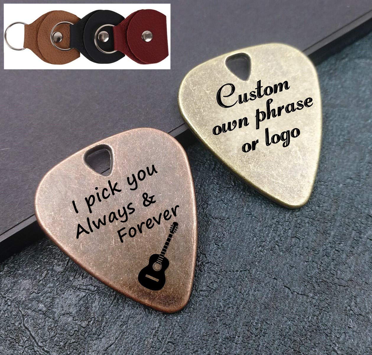JUPPE Bronze Guitar Picks & Bass Picks, I'd Pick You Every Time Guitar Pick With Leather Case Birthday Music Gifts For Him Her or Couples (I'd Pick You Every Time) - Image 9