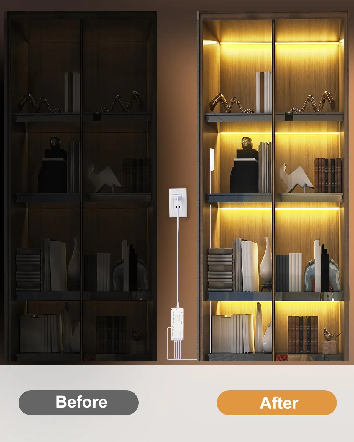JUSJUBR LED Shelf Lights, 16.4ft Dimmable Cuttable COB LED Strip Lights, Warm White 3000K, Under Shelf Lighting for Bookshelf, Display Cabinet, Closet, Kitchen and Pantry - Image 5