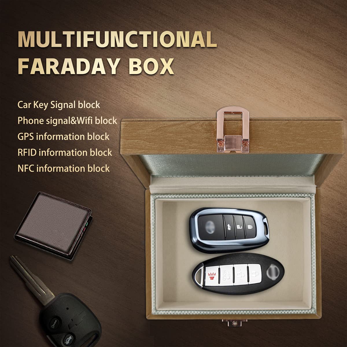 JXE JXO Faraday Box, Faraday Key Fob Protector, Faraday Cage, RFID Key Fob Protector, Key Fob Signal Blocker Box, Faraday Box for Key Fob(Mini Imitation Wood) Mini Imitation Wood - Image 5