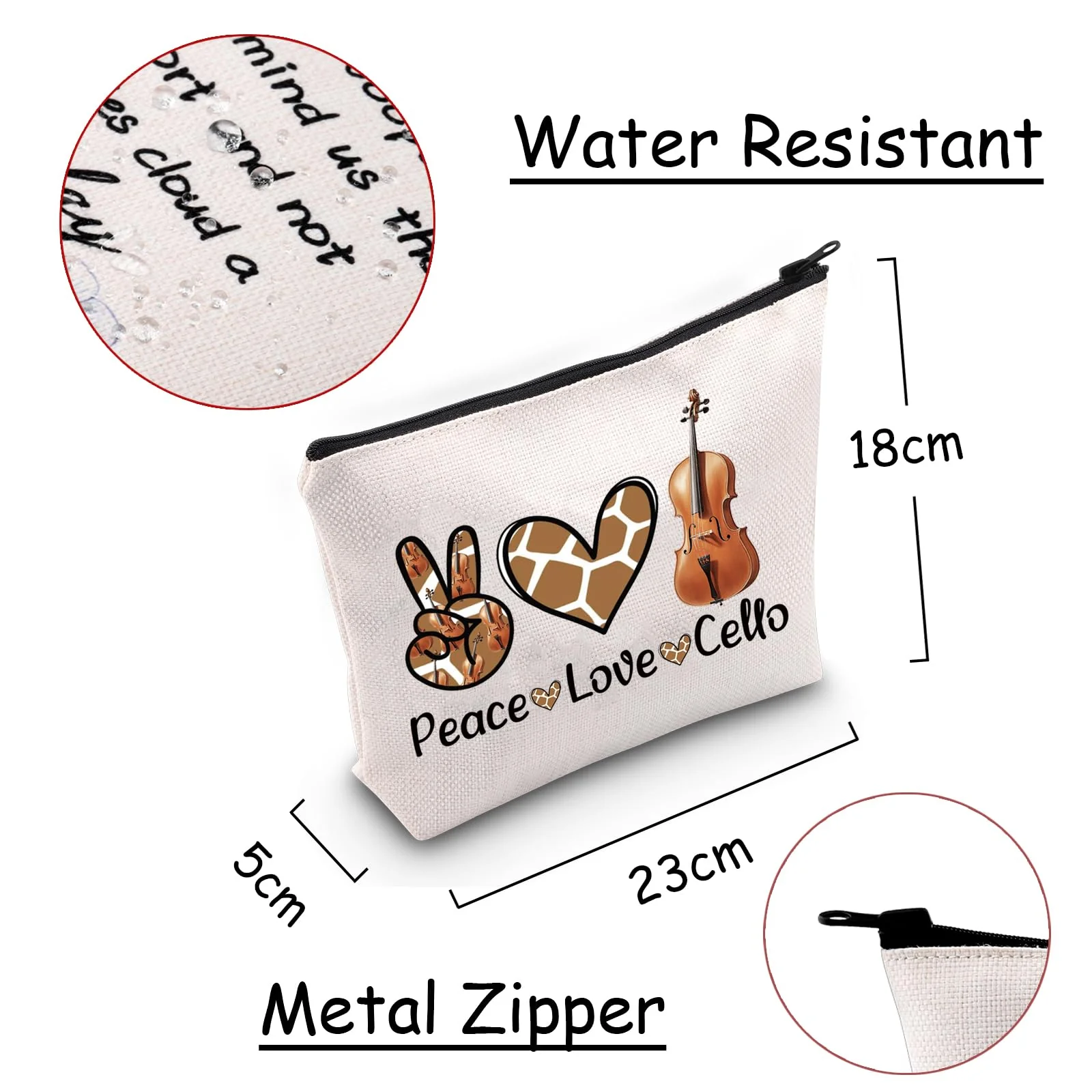 JXGZSO Musician Gift Cello Instrument Makeup Bag Peace Love Cello Toiletry Bag With Zipper Cello Lover Gift - Image 2