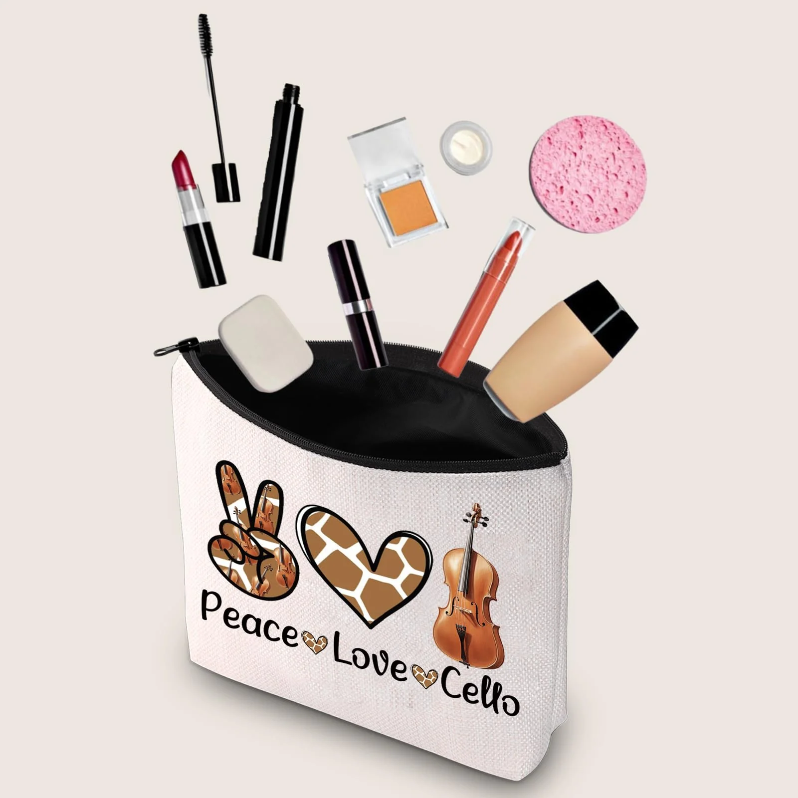 JXGZSO Musician Gift Cello Instrument Makeup Bag Peace Love Cello Toiletry Bag With Zipper Cello Lover Gift - Image 3