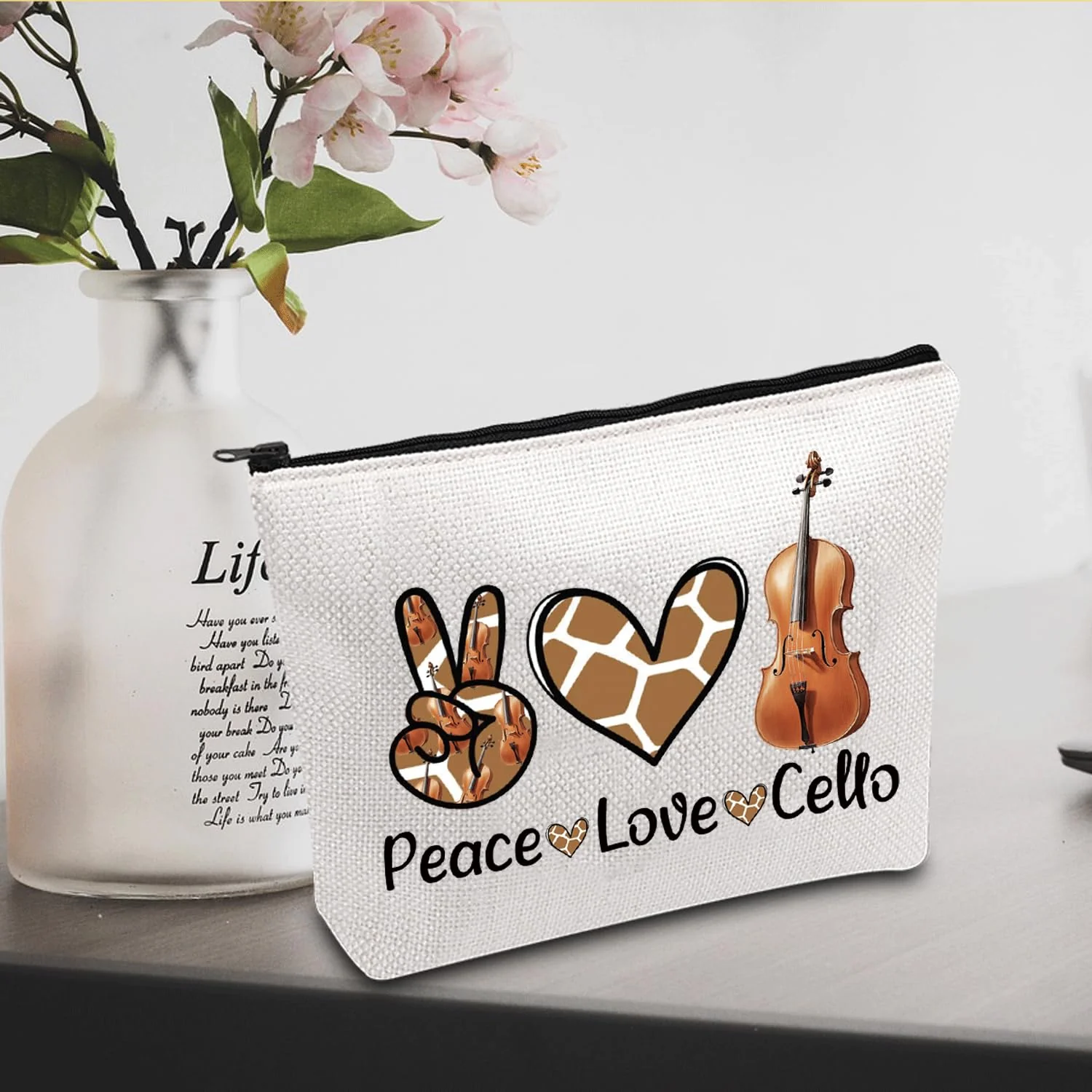 JXGZSO Musician Gift Cello Instrument Makeup Bag Peace Love Cello Toiletry Bag With Zipper Cello Lover Gift - Image 4