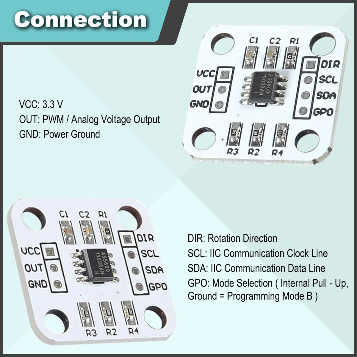 JYUDAUFU 4pcs AS5600 Magnetic Encoder 12Bit DC 3.3V High Precision Induction Angle Meter Module IIC PWM Voltage Output for Raspberry Pi for Arduino with Jumper Cable - Image 3
