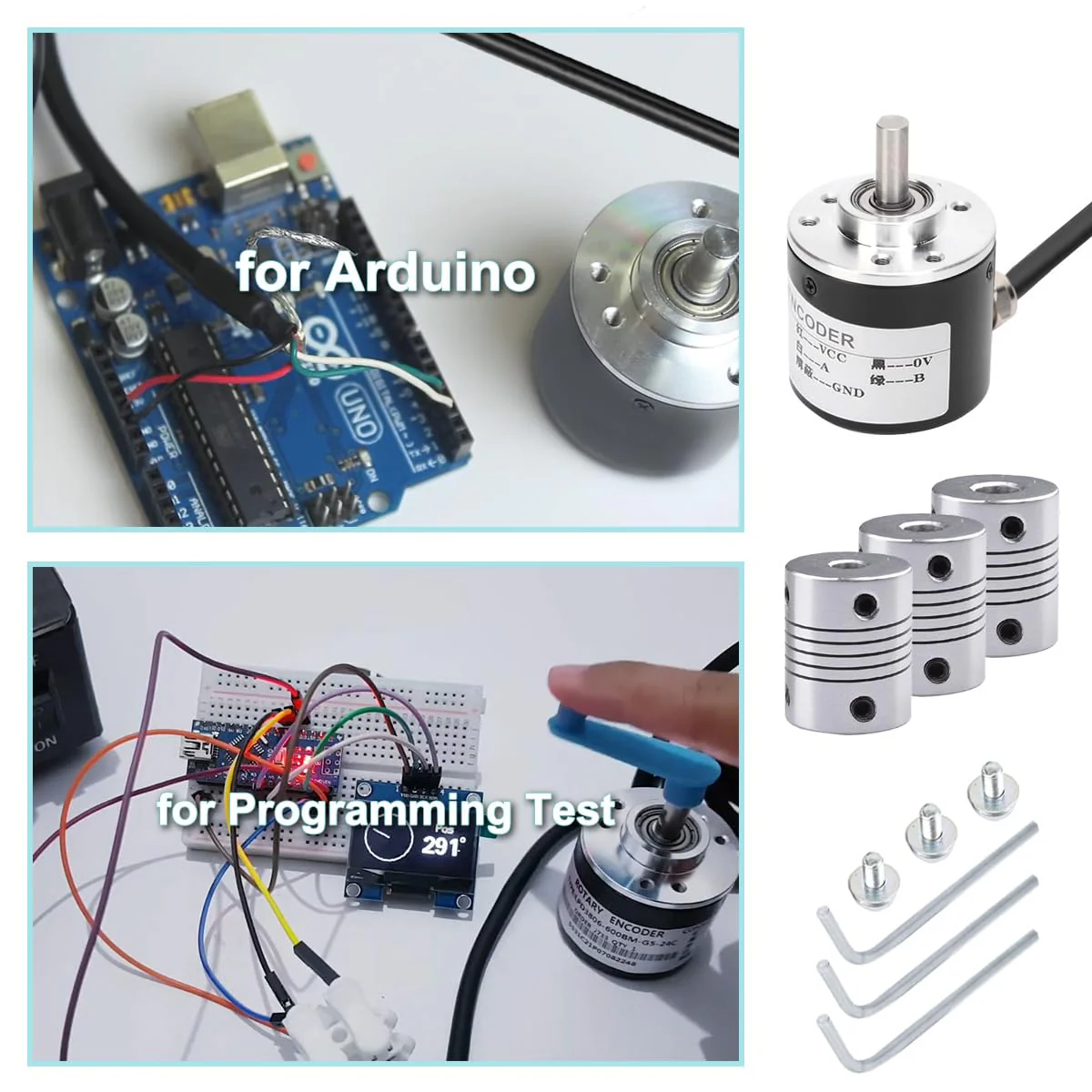 JYUDAUFU Incremental Rotary Encoder, DC 5-24V 600P/R AB 2 Phase Quadrature Optical Encoder, NPN Output with Program Test Accessories, for Radio, Button Module, Wheel Speed Sensor, Mouse Wheel - Image 6
