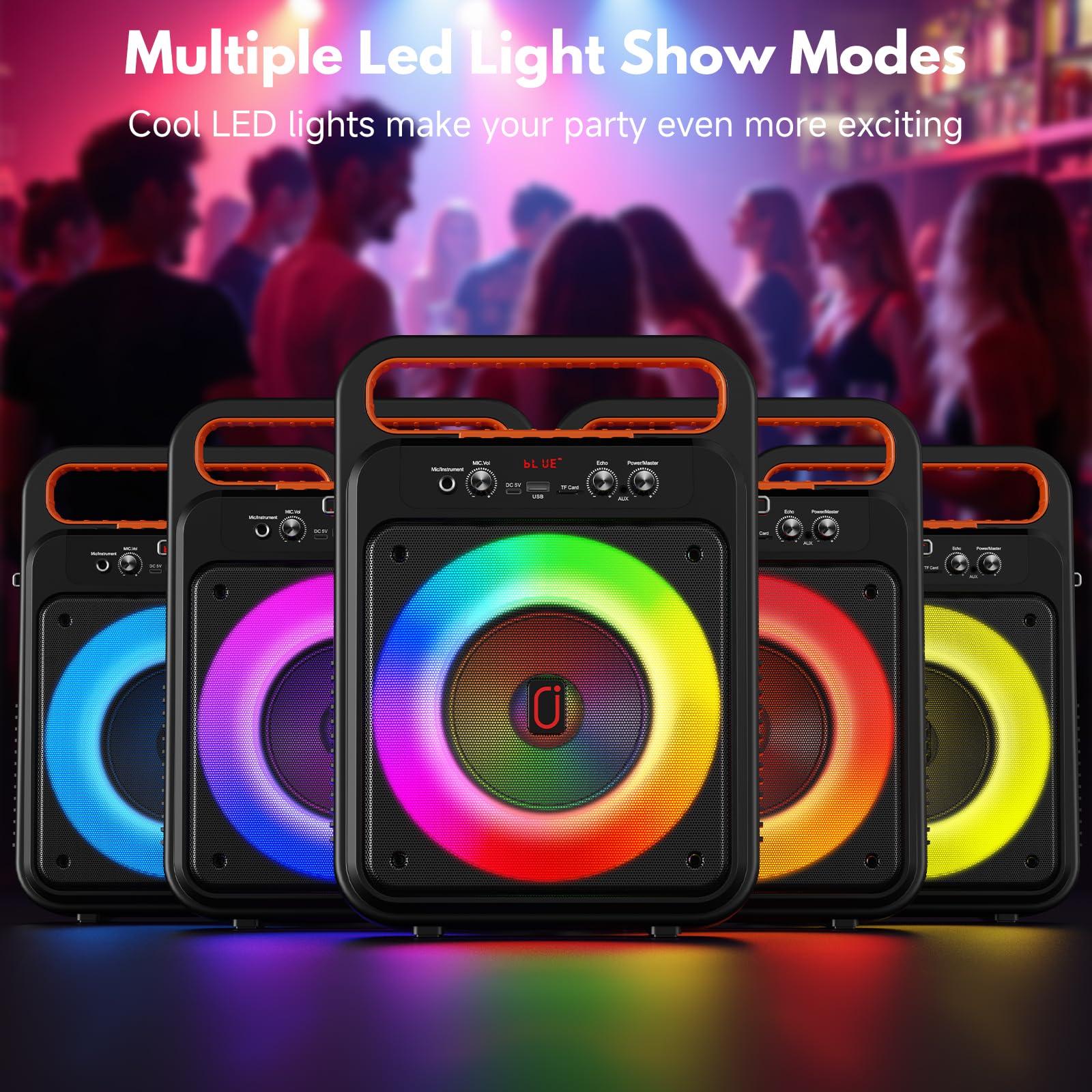 JYX Karaoke Machine with 2 Wireless Microphones, Portable Bluetooth Karaoke Speaker for Adults, PA System Speaker with LED Lights Support REC/USB/AUX/TF for Outdoors Home Party (MS79) MS79 - Image 4