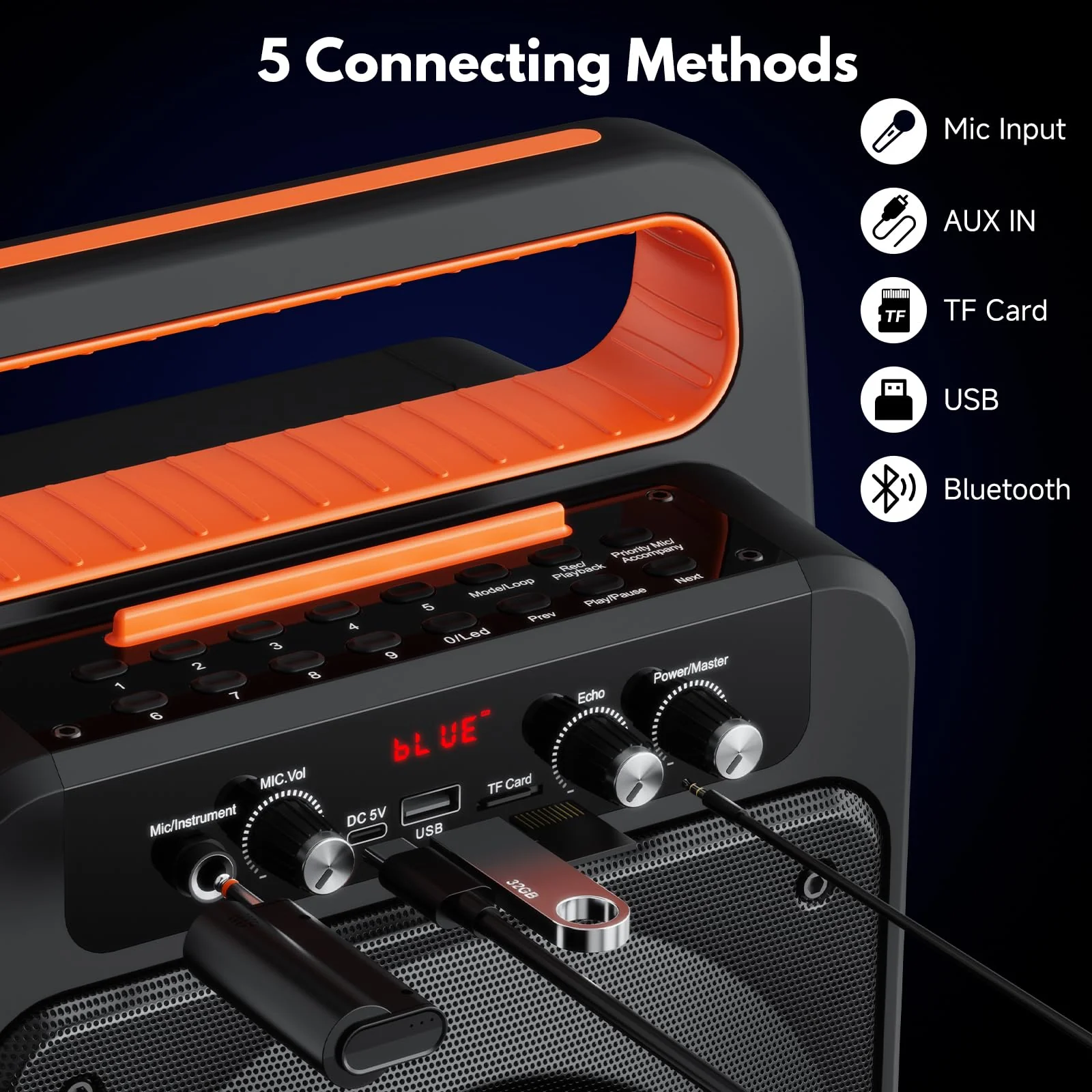 JYX Karaoke Machine with 2 Wireless Microphones, Portable Bluetooth Karaoke Speaker for Adults, PA System Speaker with LED Lights Support REC/USB/AUX/TF for Outdoors Home Party (MS79) MS79 - Image 8