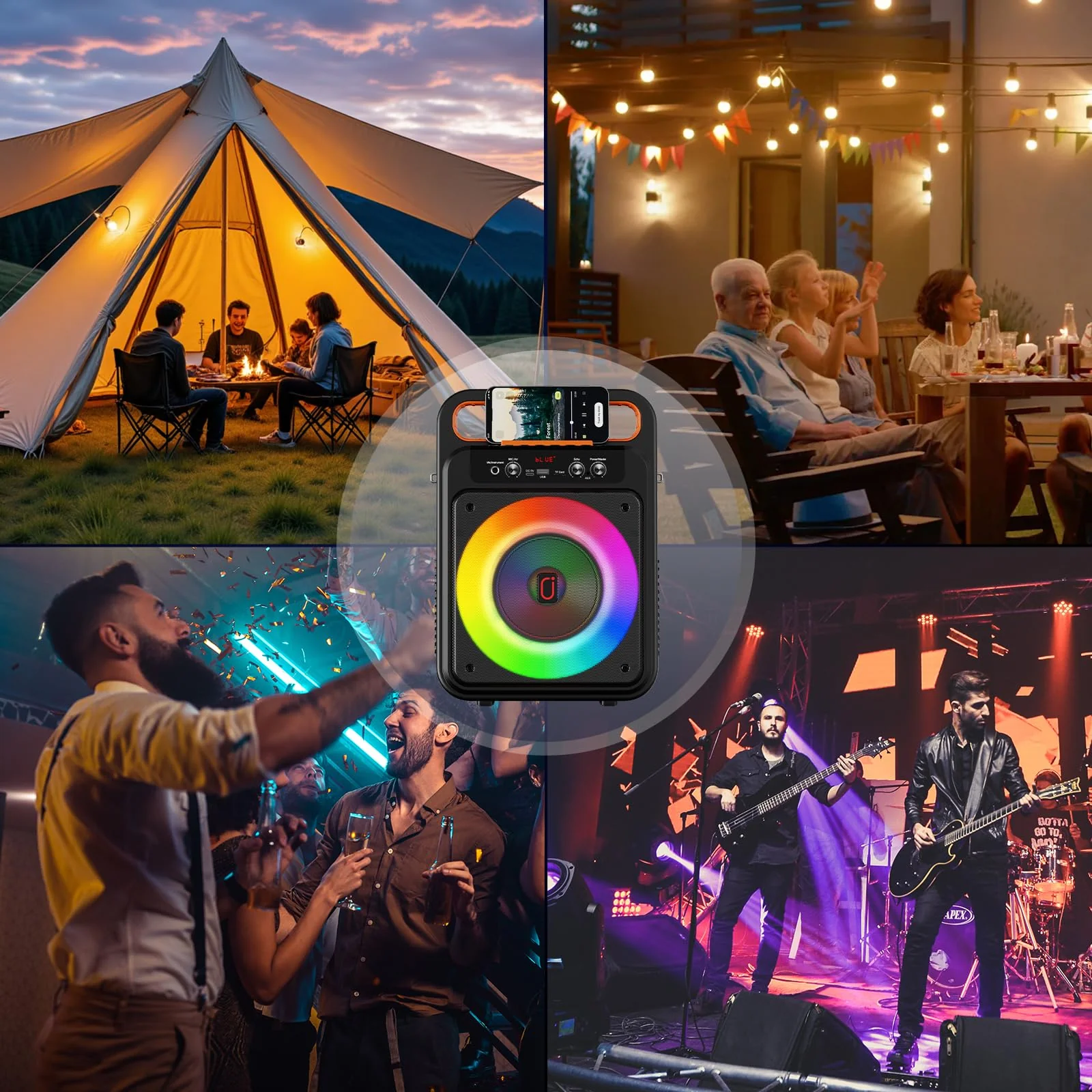 JYX Karaoke Machine with 2 Wireless Microphones, Portable Bluetooth Karaoke Speaker for Adults, PA System Speaker with LED Lights Support REC/USB/AUX/TF for Outdoors Home Party (MS79) MS79 - Image 9