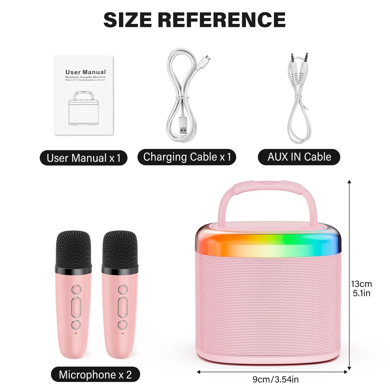 JYX Mini Karaoke Machine for Kids, Portable Bluetooth Karaoke Speaker Unpowered Cabinets with 1 Wireless Microphones and Party Lights and Adults, Birthday Gifts for Girls Boys Family Home Party(Pink) Pink-2Mic - Image 9