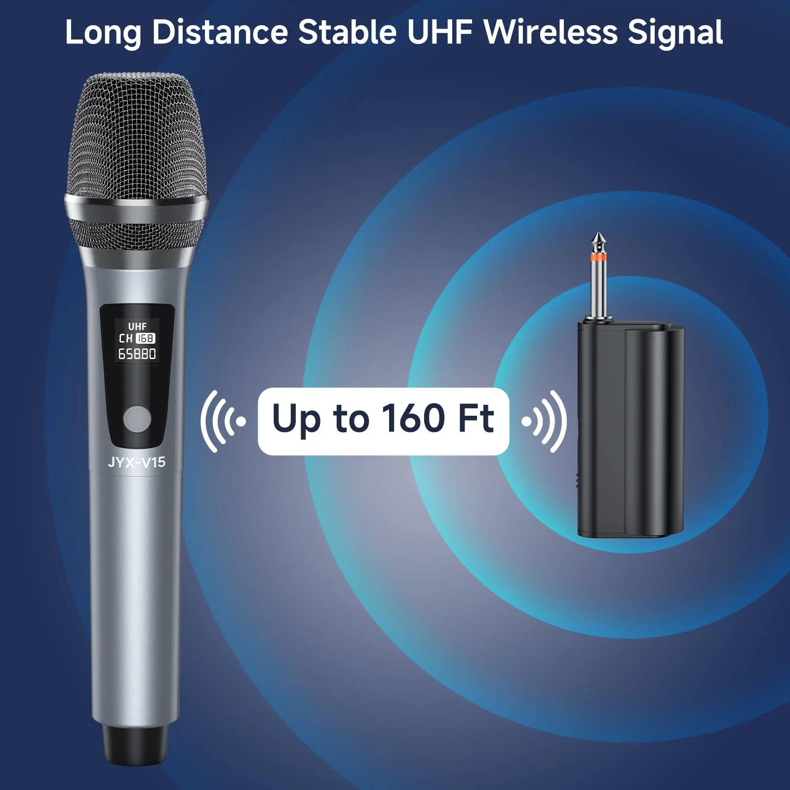 JYX Wireless Microphone, Professional UHF Metal Handheld Dynamic Mic System with Rechargeable Receiver 1/4''(6.35mm) Plug, for Amplifier, PA System, Karaoke Singing, Wedding, Party, Speech, Church - Image 5