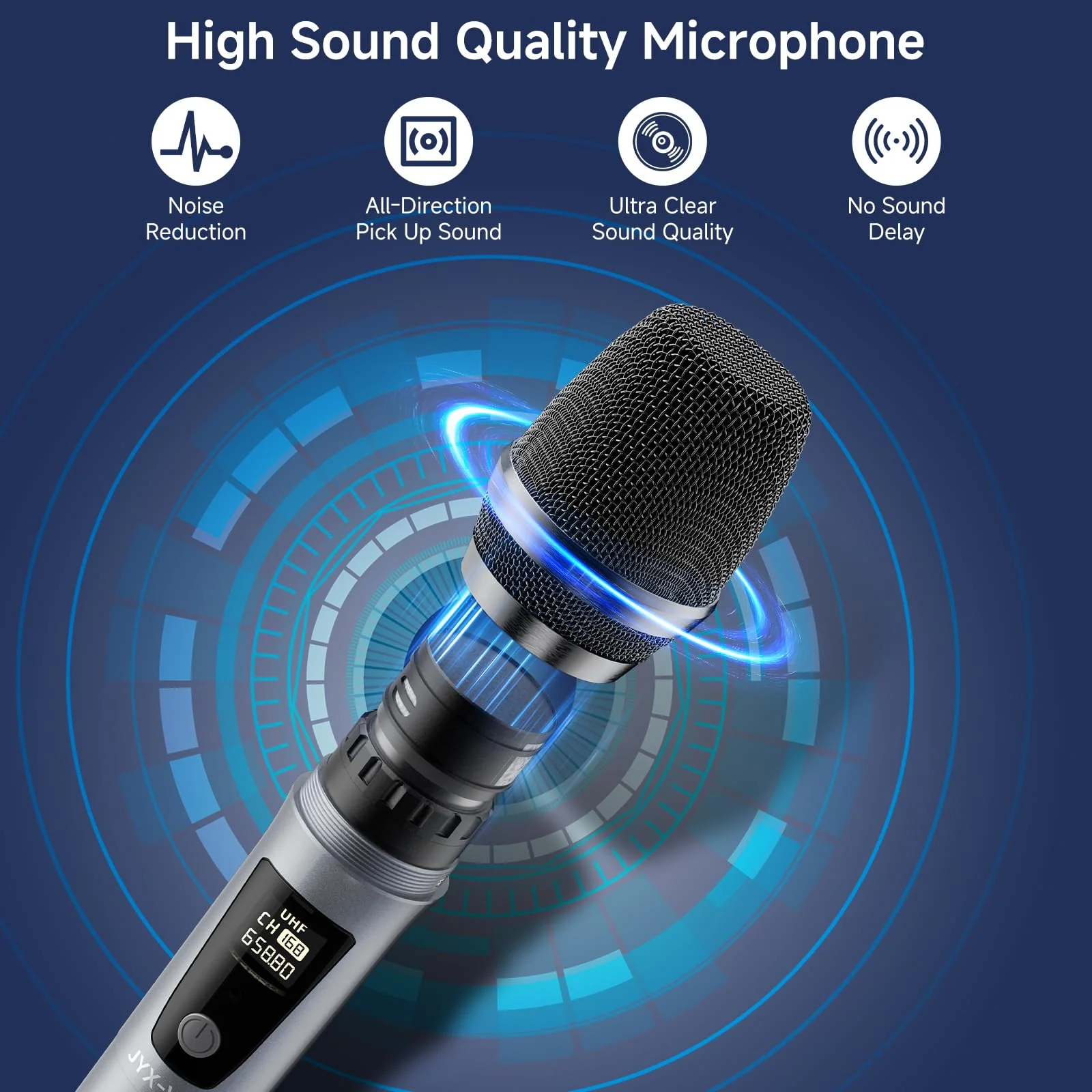 JYX Wireless Microphone, Professional UHF Metal Handheld Dynamic Mic System with Rechargeable Receiver 1/4''(6.35mm) Plug for Amplifier, PA System, Karaoke Singing, Wedding, Party, Speech, Class Grey - Image 3
