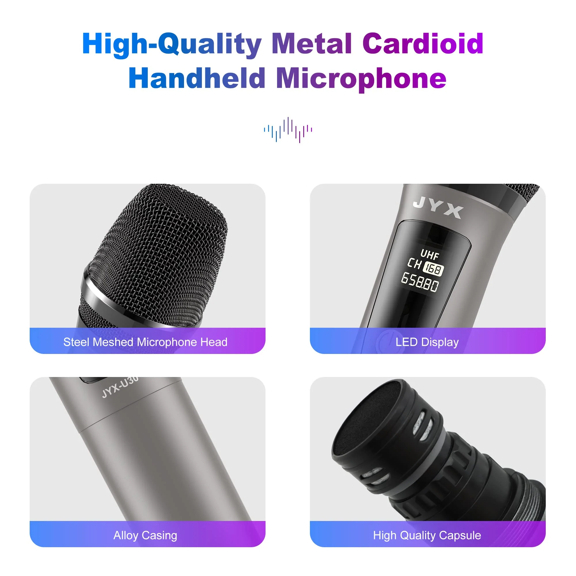 JYX Wireless Microphones, Dual UHF Handheld Dynamic Mic with Receiver, 6.35mm(1/4") Output,3.5mm (1/8") Adapter,160ft Range, Metal Rechargeable Karaoke Microphones for Party, Wedding, Class, Speech - Image 6