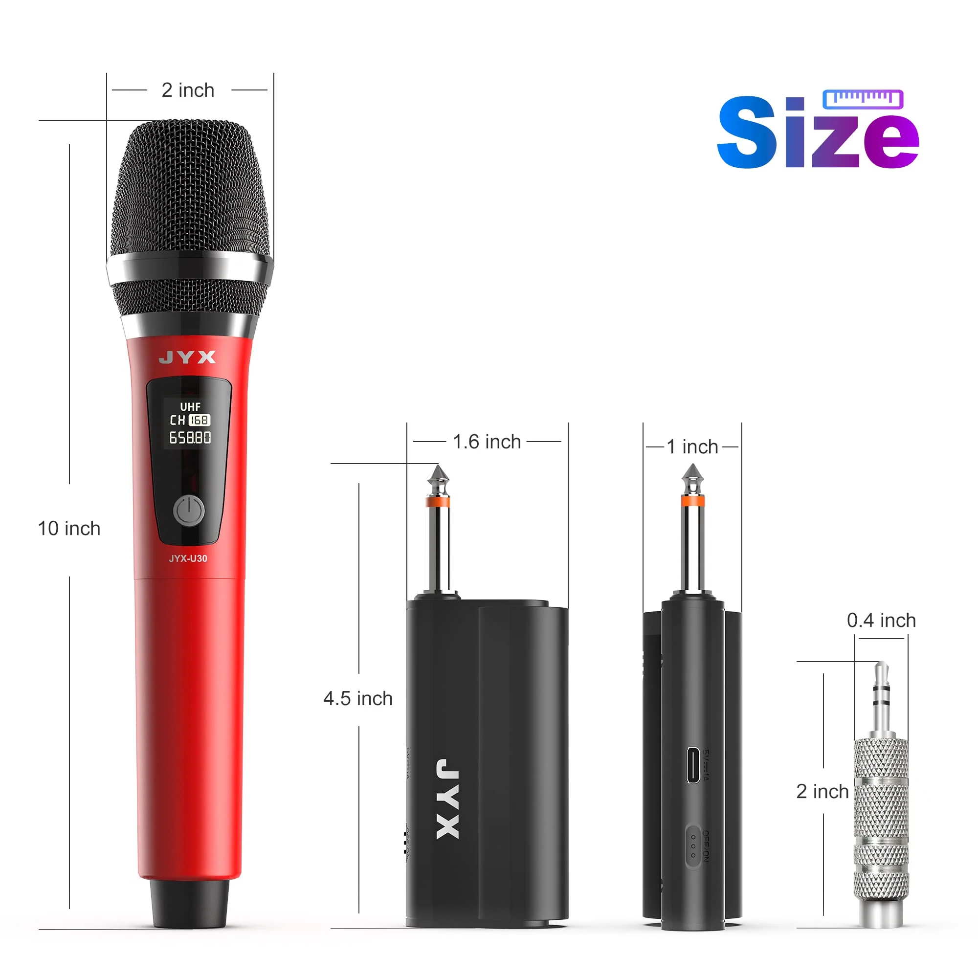 JYX Wireless Microphones, Dual UHF Handheld Dynamic Mic with Receiver, 6.35mm(1/4") Output,3.5mm (1/8") Adapter,160ft Range, Metal Rechargeable Karaoke Microphones for Party, Wedding, Class, Speech - Image 7