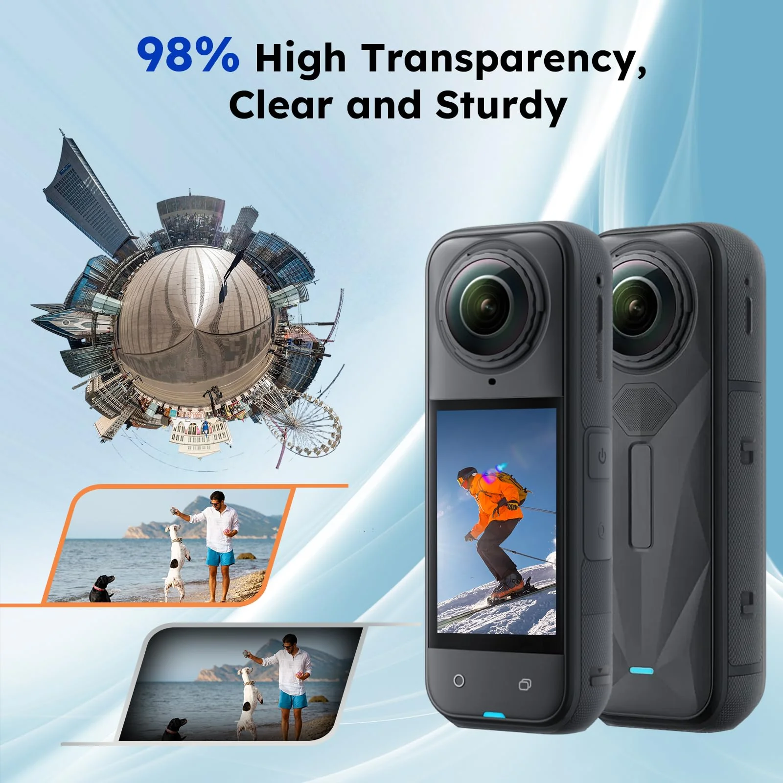 JZW-SHOP Premium Lens Guards with 2 Screen Protector Compatible with Insta360 X5, 10H 98% High Transparency Tempered Optical Glass, Scratch-resistant Protective Lens Cover, Insta 360 X5 Accessories kit - Image 4