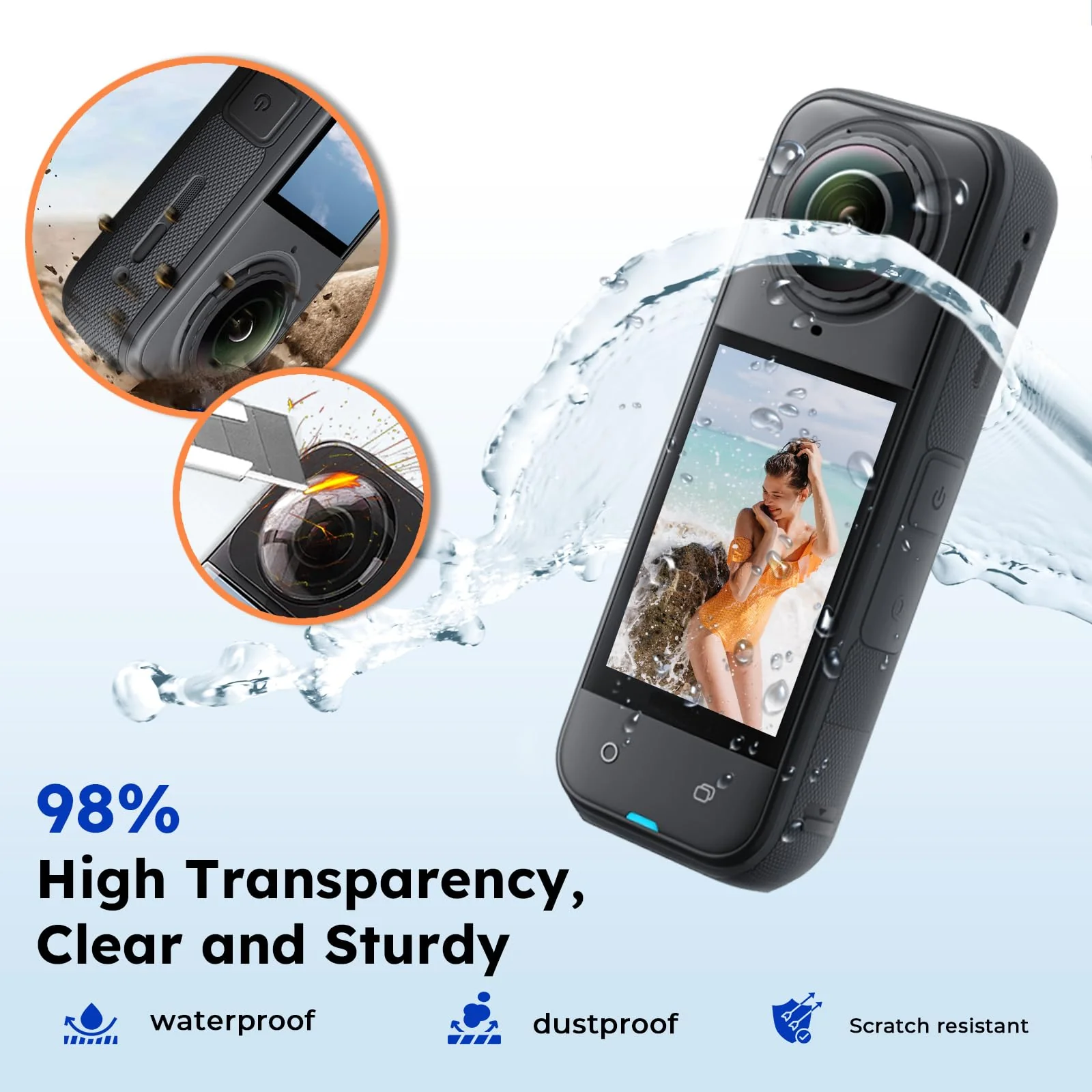 JZW-SHOP Premium Lens Guards with 2 Screen Protector Compatible with Insta360 X5, 10H 98% High Transparency Tempered Optical Glass, Scratch-resistant Protective Lens Cover, Insta 360 X5 Accessories kit - Image 5