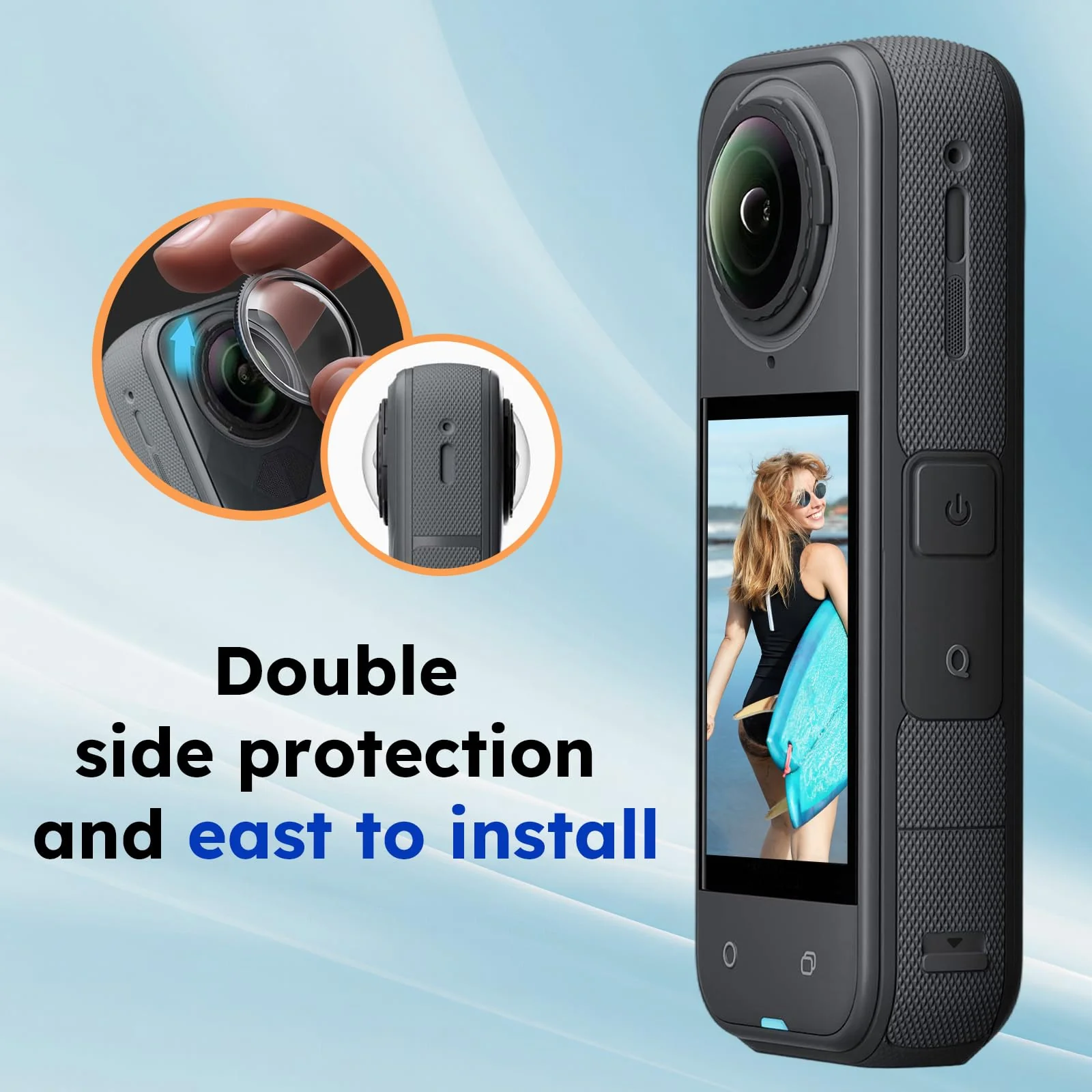 JZW-SHOP Premium Lens Guards with 2 Screen Protector Compatible with Insta360 X5, 10H 98% High Transparency Tempered Optical Glass, Scratch-resistant Protective Lens Cover, Insta 360 X5 Accessories kit - Image 6