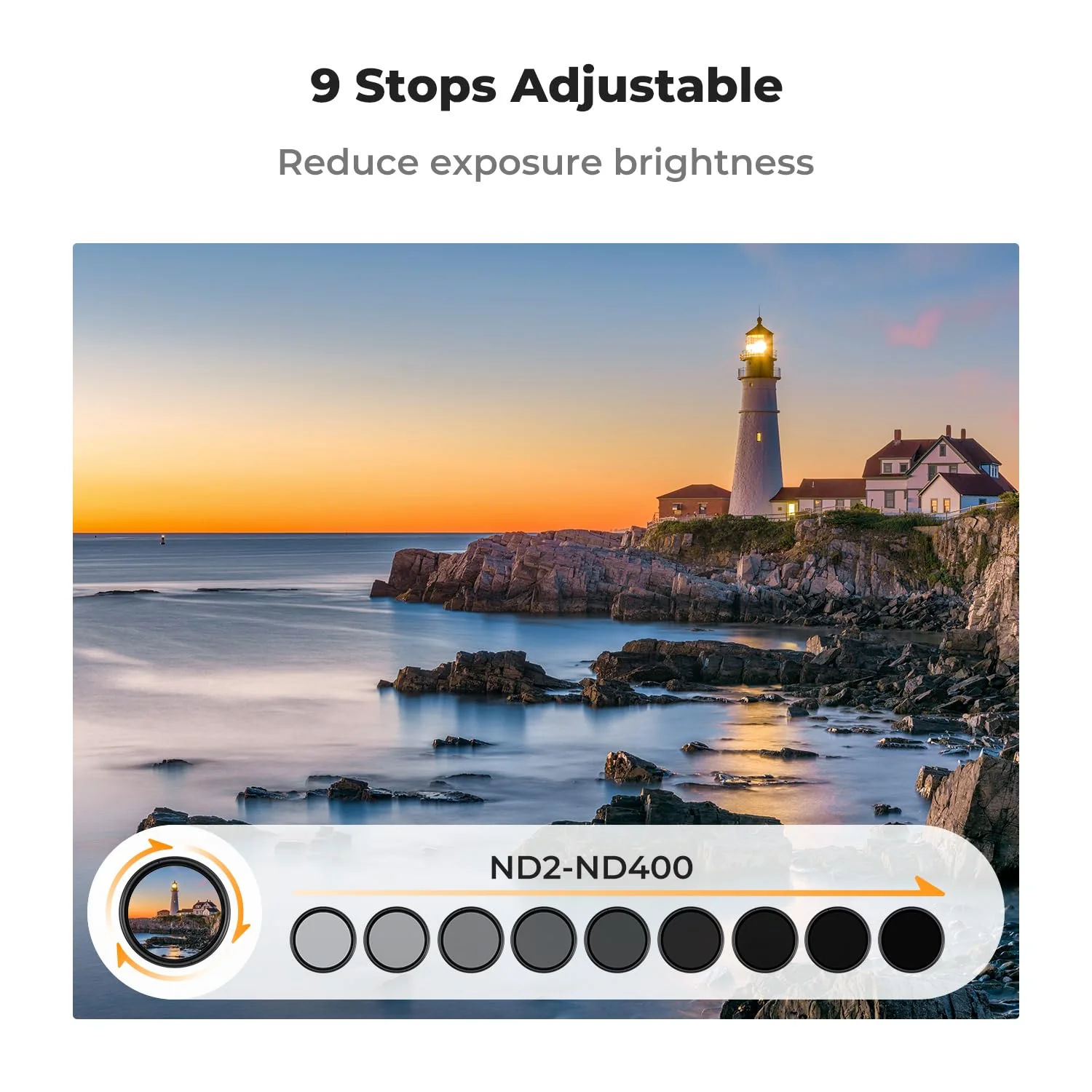 K&F Concept 52mm Variable ND Camera Lens Filter ND2-ND400 (1-9 Stops) + Filter Cap + Cleaning Cloth 18 Multi-Layer Coatings Adjustable Neutral Density Ultra Slim Lens Filter (K-Series) - Image 3