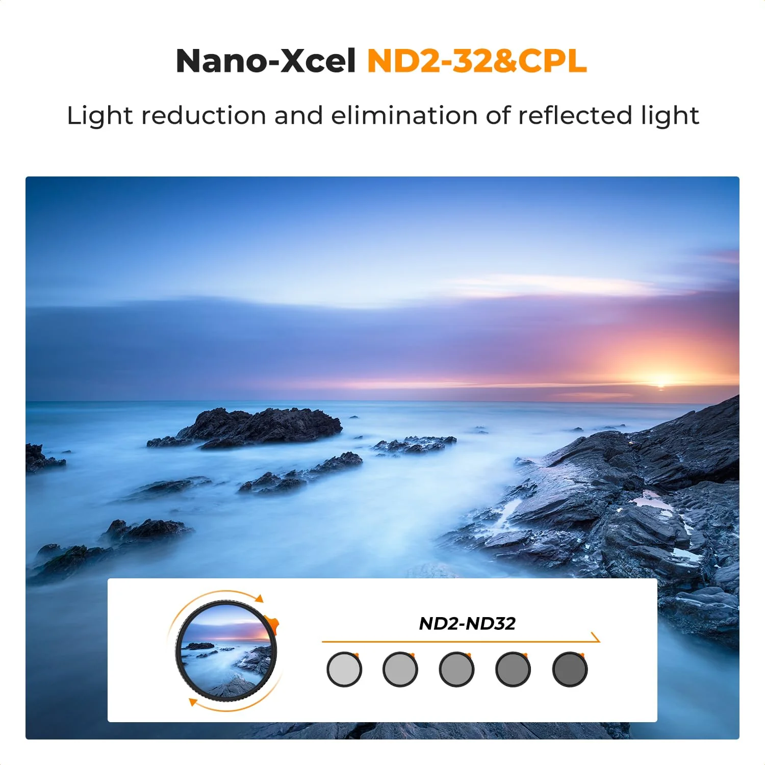 K&F Concept 55mm Variable Fader ND2-ND32 ND Filter and CPL Circular Polarizing Filter 2 in 1 for Camera Lens No X Spot Waterproof Scratch Resistant (Nano-X Series) - Image 2