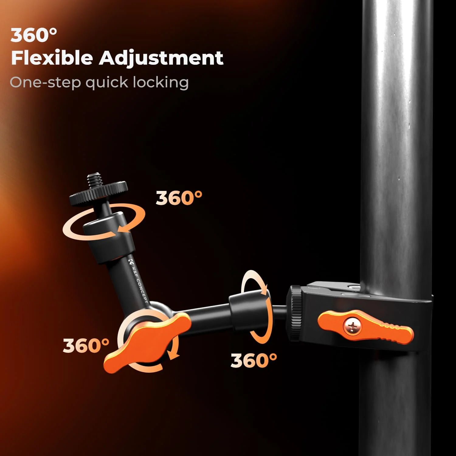 K&F CONCEPT 6" Magic Arm Clamp with Super Clamp, 360°Ballhead Articulating Mini Arm for Monitor, LED Light, Webcam, Action Camera 6" with Clamp - Image 3