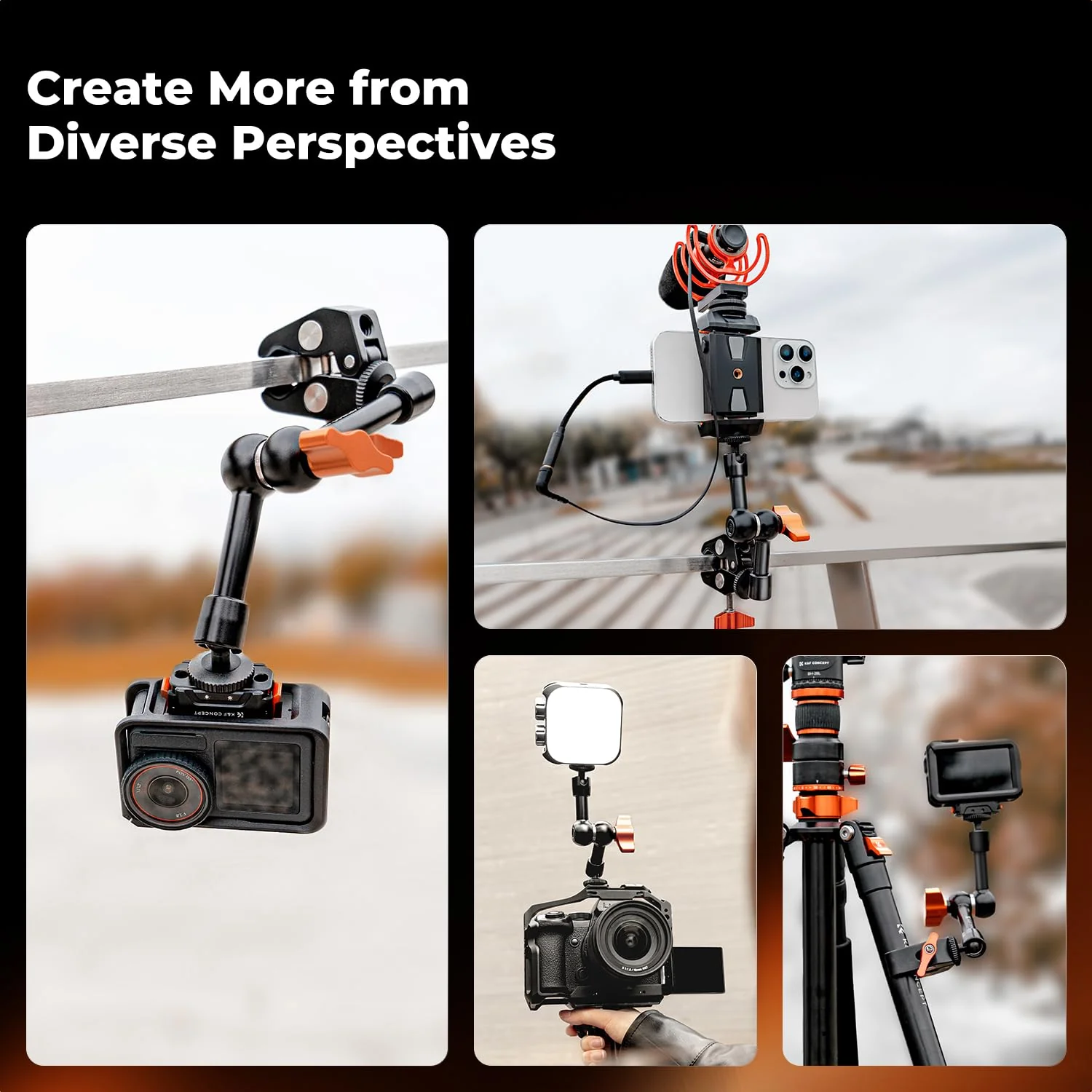 K&F CONCEPT 6" Magic Arm Clamp with Super Clamp, 360°Ballhead Articulating Mini Arm for Monitor, LED Light, Webcam, Action Camera 6" with Clamp - Image 6