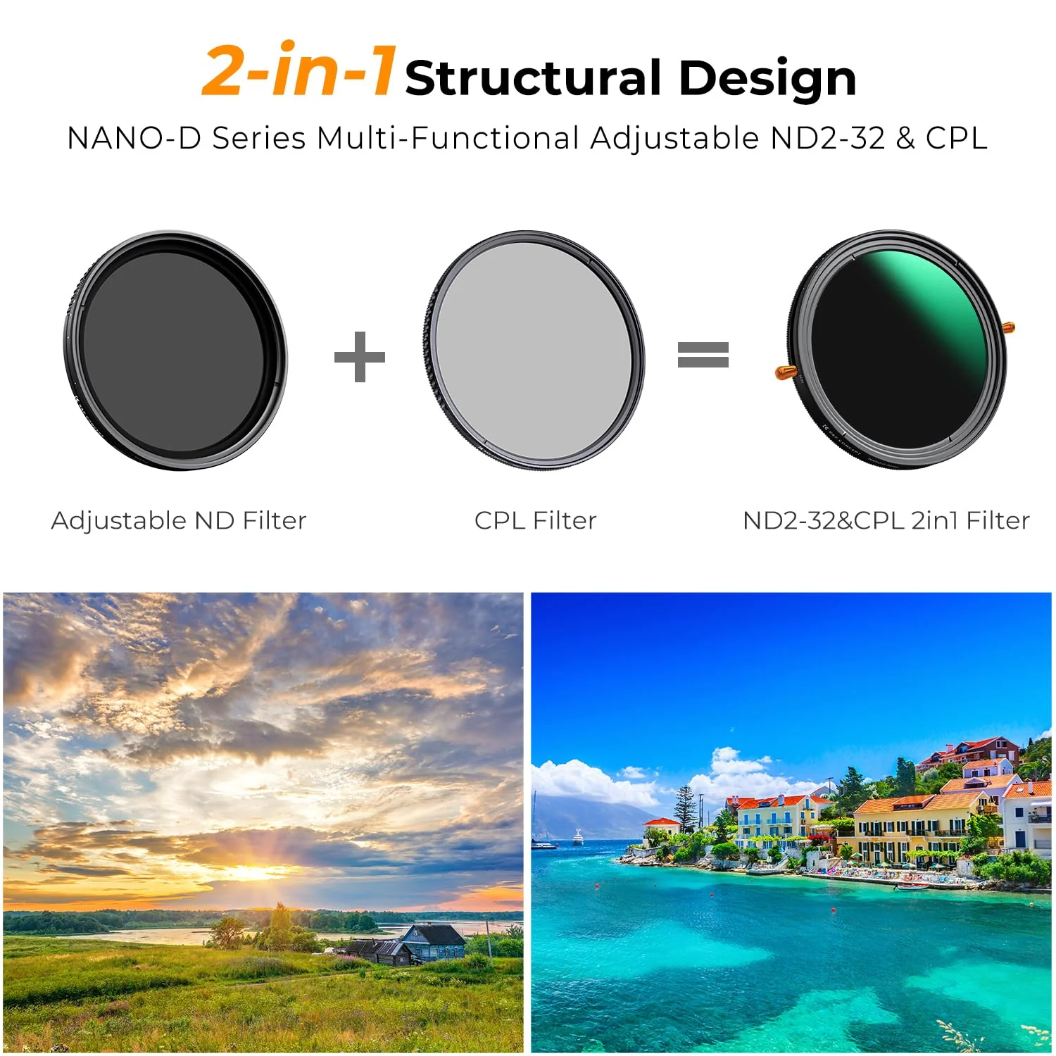 K&F Concept 67mm Variable Fader ND2-32 ND Filter and CPL Circular Polarizing Lens Filter in 1 for Camera Lens Waterproof Neutral Density Polarizer Filter (Nano-D Series) - Image 2