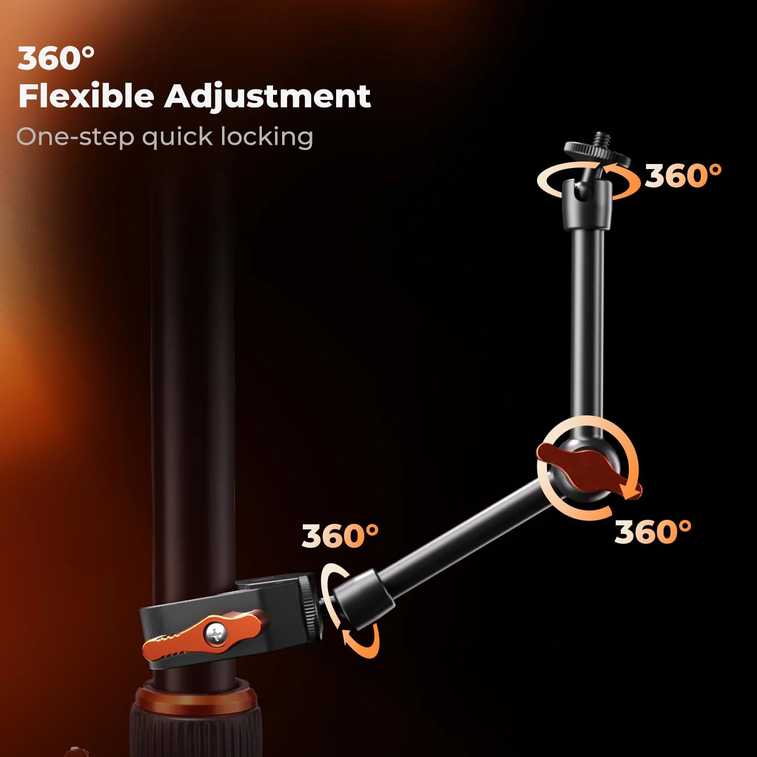 K&F CONCEPT 9.8" Magic Arm Clamp Kit with 1/4" & 3/8" Thread Screw 360° Ball Heads Articulating Magic Arm Camera Mount for Monitor, Flash, LED Light, Microphone, Camera Cage, Action Camera 9.8" with Clamp - Image 2
