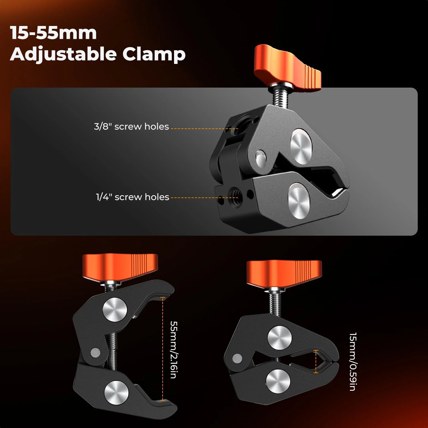 K&F CONCEPT 9.8" Magic Arm Clamp Kit with 1/4" & 3/8" Thread Screw 360° Ball Heads Articulating Magic Arm Camera Mount for Monitor, Flash, LED Light, Microphone, Camera Cage, Action Camera 9.8" with Clamp - Image 5
