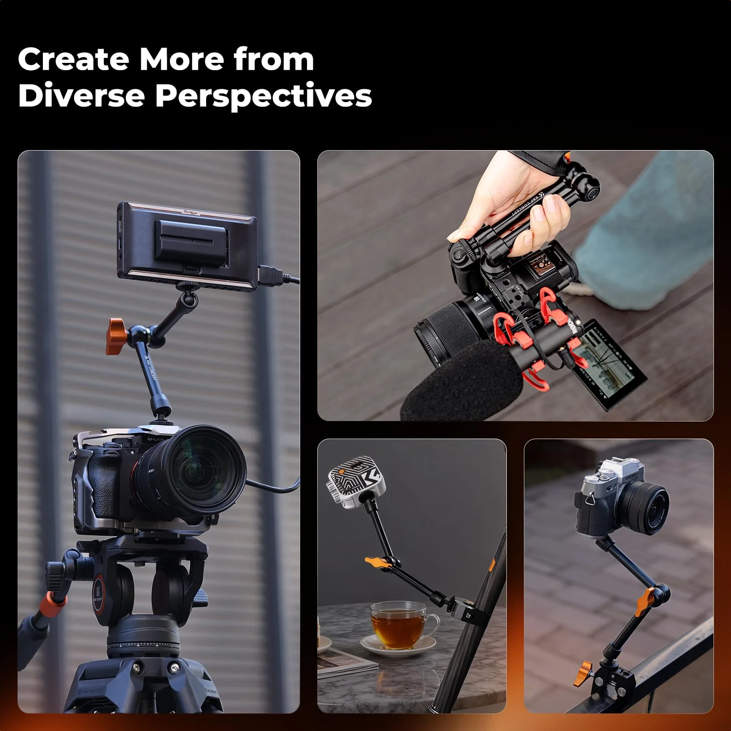 K&F CONCEPT 9.8" Magic Arm Clamp Kit with 1/4" & 3/8" Thread Screw 360° Ball Heads Articulating Magic Arm Camera Mount for Monitor, Flash, LED Light, Microphone, Camera Cage, Action Camera 9.8" with Clamp - Image 6