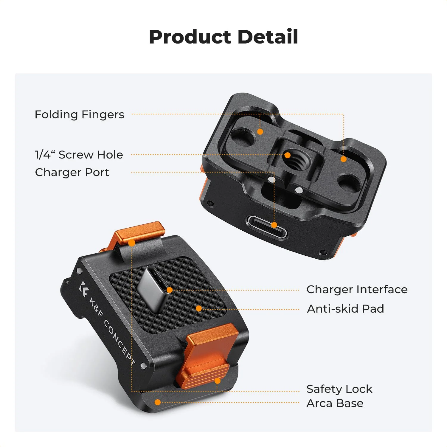 K&F Concept Charging Adapter Base for DJI Osmo Pocket 3, Desktop Type-C Charging Dock Fit Arca-Swiss Standard, with 1/4 Screw Hole/Folding Finger, Aluminum Alloy Bracket - Image 3