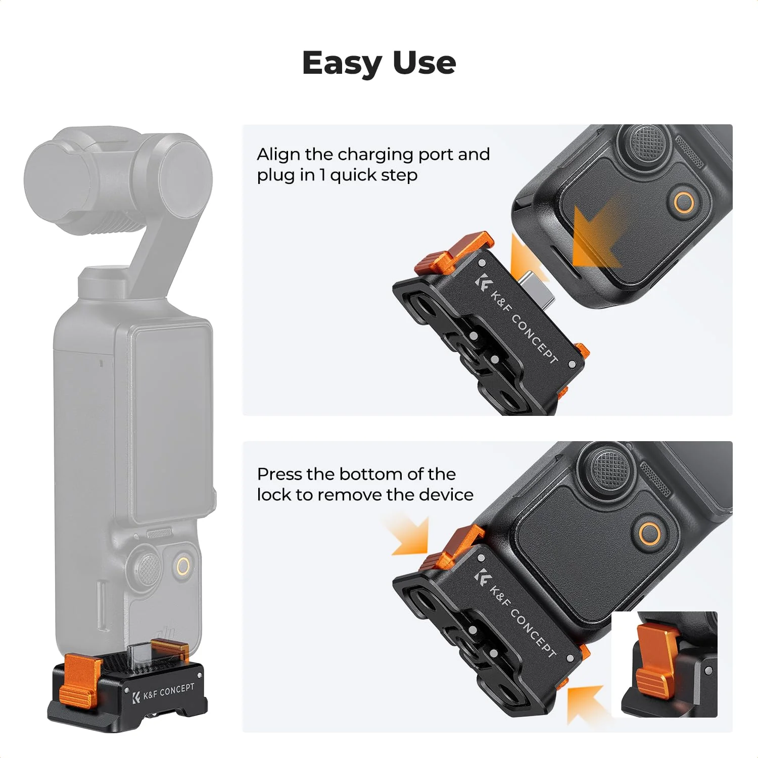 K&F Concept Charging Adapter Base for DJI Osmo Pocket 3, Desktop Type-C Charging Dock Fit Arca-Swiss Standard, with 1/4 Screw Hole/Folding Finger, Aluminum Alloy Bracket - Image 4
