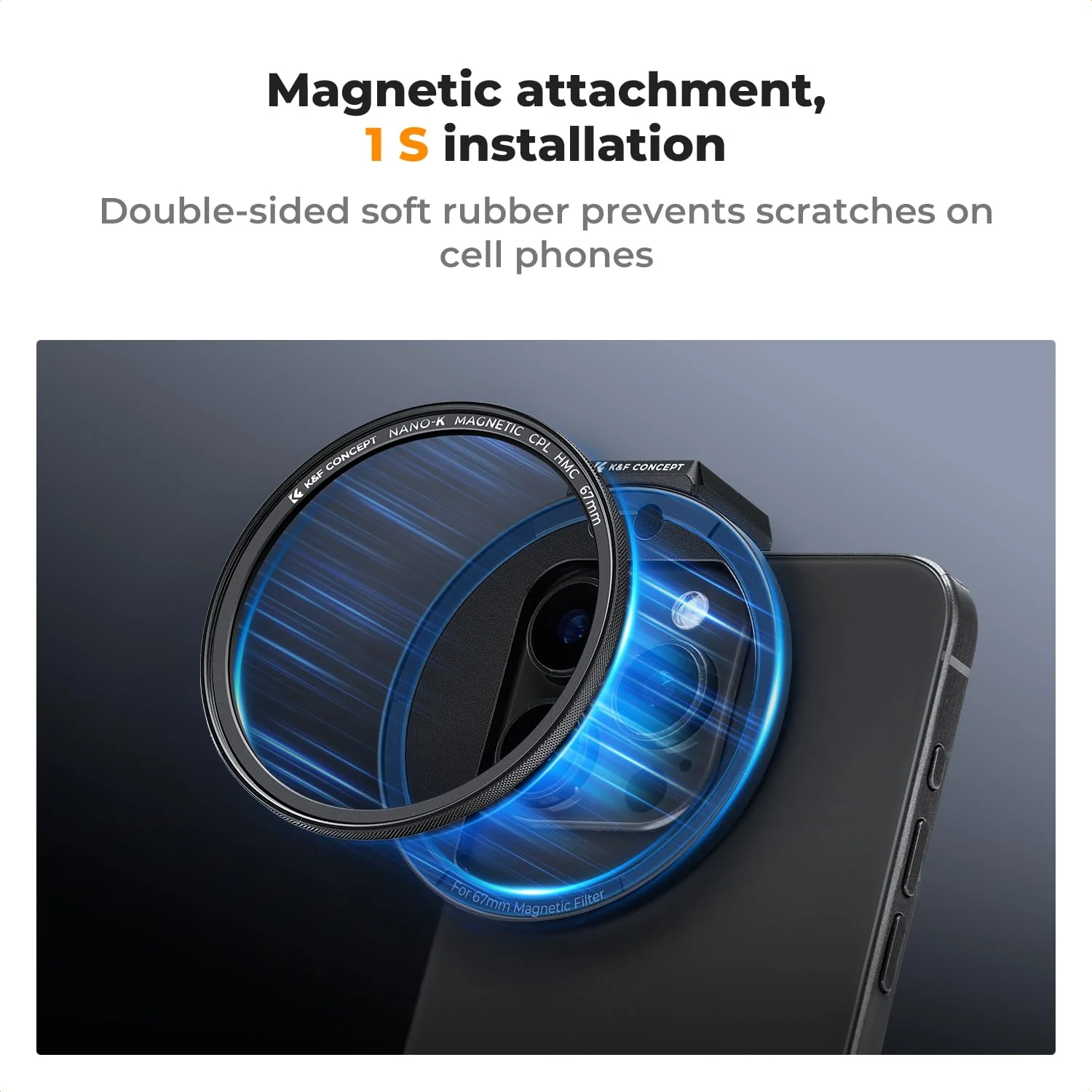 K&F Concept Clip On 67mm CPL Magnetic Phone Lens Filter Kit, Phone Clip with Magnetic Adapter Ring/Cold Shoe/Locking Knob, Polarizer Filter for iPhone 16 15 Pro Max 14 13 - Image 2