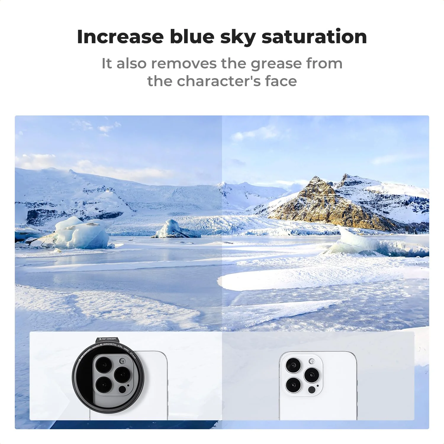 K&F Concept Clip On 67mm CPL Magnetic Phone Lens Filter Kit, Phone Clip with Magnetic Adapter Ring/Cold Shoe/Locking Knob, Polarizer Filter for iPhone 16 15 Pro Max 14 13 - Image 4