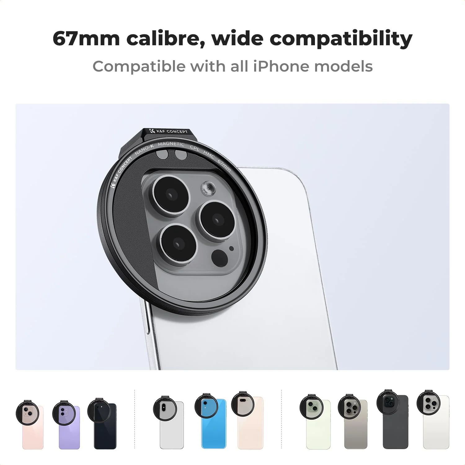 K&F Concept Clip On 67mm CPL Magnetic Phone Lens Filter Kit, Phone Clip with Magnetic Adapter Ring/Cold Shoe/Locking Knob, Polarizer Filter for iPhone 16 15 Pro Max 14 13 - Image 5