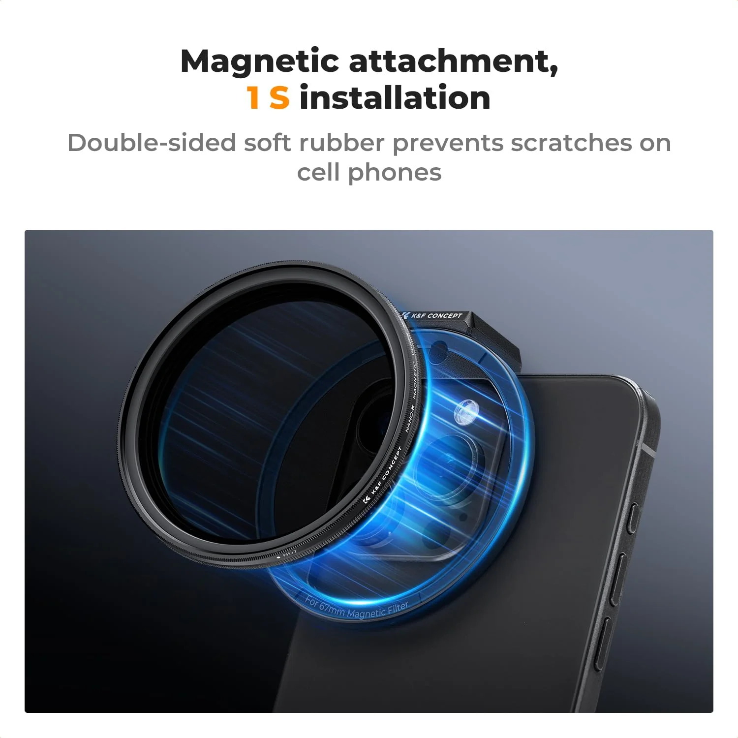 K&F Concept Clip On 67mm Variable ND2-32 Magnetic Phone Lens Filter Kit, Phone Clip with Magnetic Adapter Ring/Cold Shoe/Locking Knob, Neutral Density Filter for iPhone 16 15 Pro Max 14 13 - Image 2