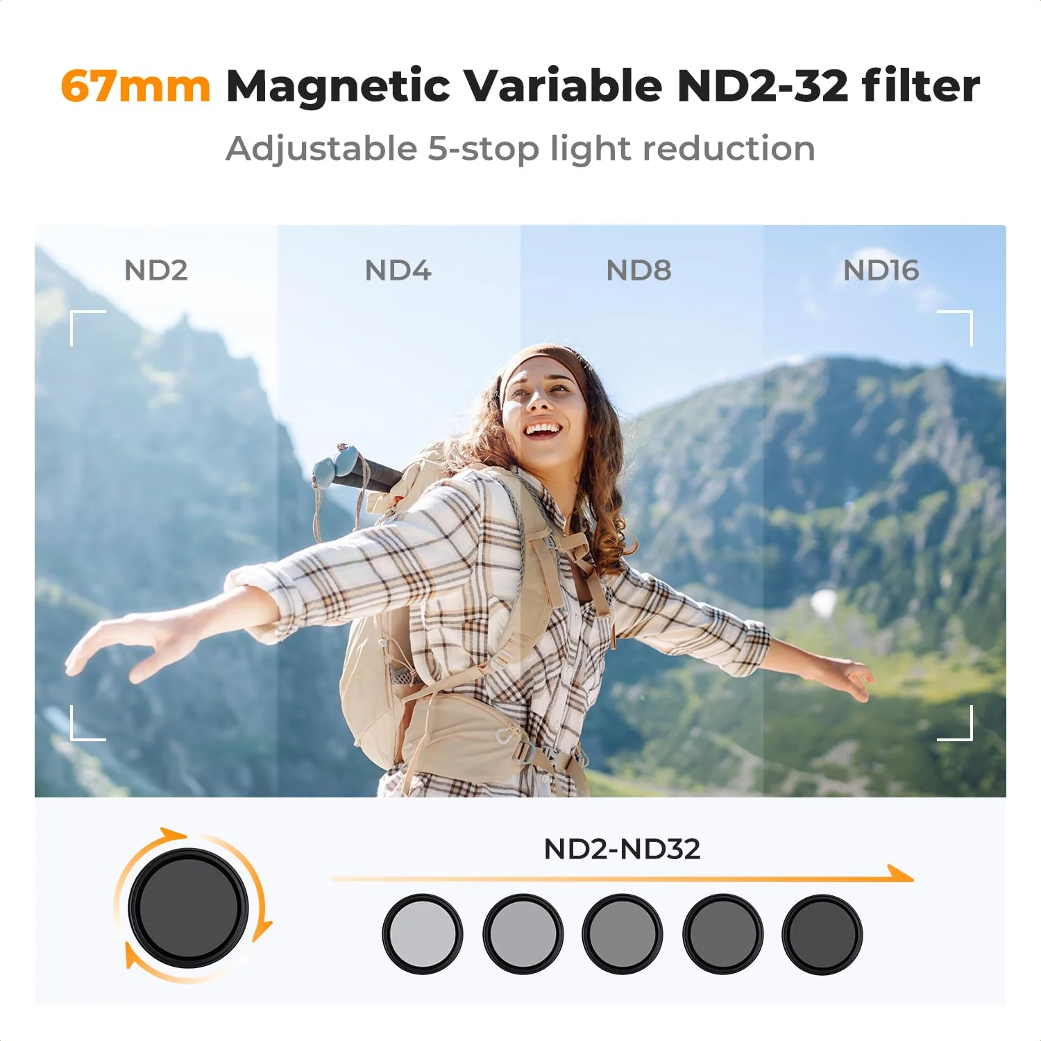 K&F Concept Clip On 67mm Variable ND2-32 Magnetic Phone Lens Filter Kit, Phone Clip with Magnetic Adapter Ring/Cold Shoe/Locking Knob, Neutral Density Filter for iPhone 16 15 Pro Max 14 13 - Image 3
