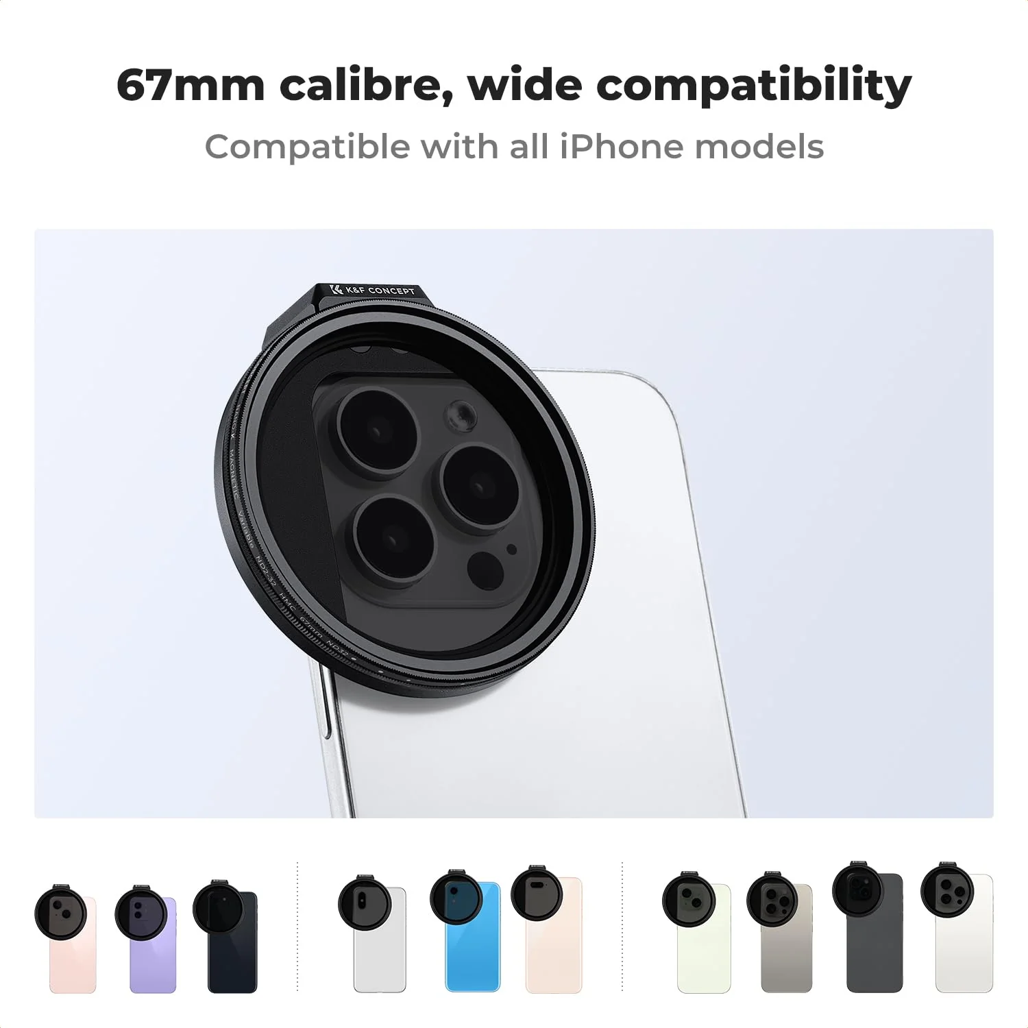 K&F Concept Clip On 67mm Variable ND2-32 Magnetic Phone Lens Filter Kit, Phone Clip with Magnetic Adapter Ring/Cold Shoe/Locking Knob, Neutral Density Filter for iPhone 16 15 Pro Max 14 13 - Image 5