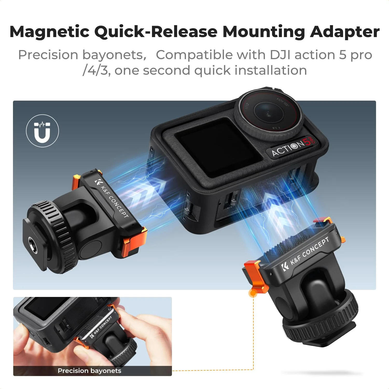 K&F CONCEPT Cold Shoe Action Camera Magnetic Quick Mount Holder, Tripod Mount for DJI Osmo Action 5 Pro Hot Shoe Camera Adapter with 1/4" Screw Hole for Osmo Action 3/4 DSLR Photography Accessories - Image 4