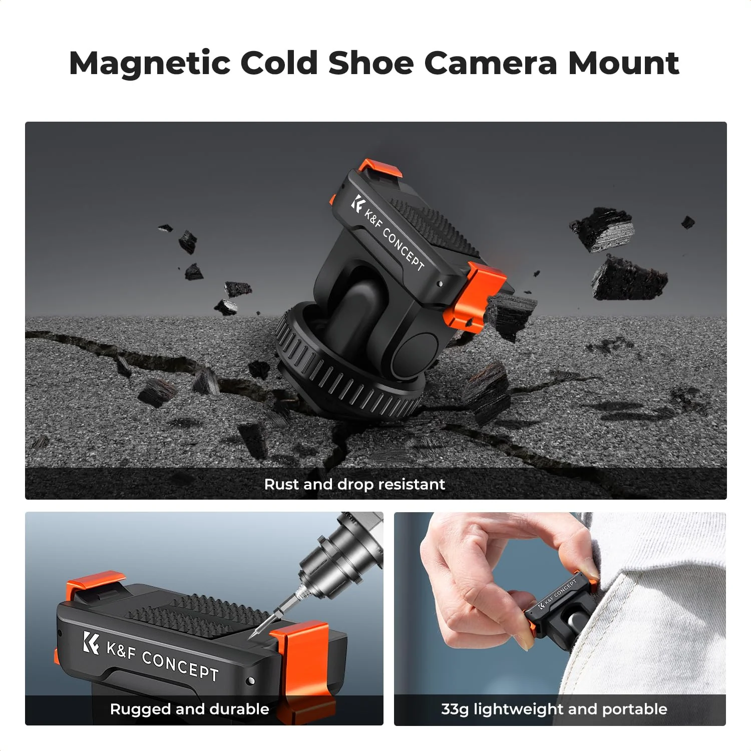K&F CONCEPT Cold Shoe Action Camera Magnetic Quick Mount Holder, Tripod Mount for DJI Osmo Action 5 Pro Hot Shoe Camera Adapter with 1/4" Screw Hole for Osmo Action 3/4 DSLR Photography Accessories - Image 8